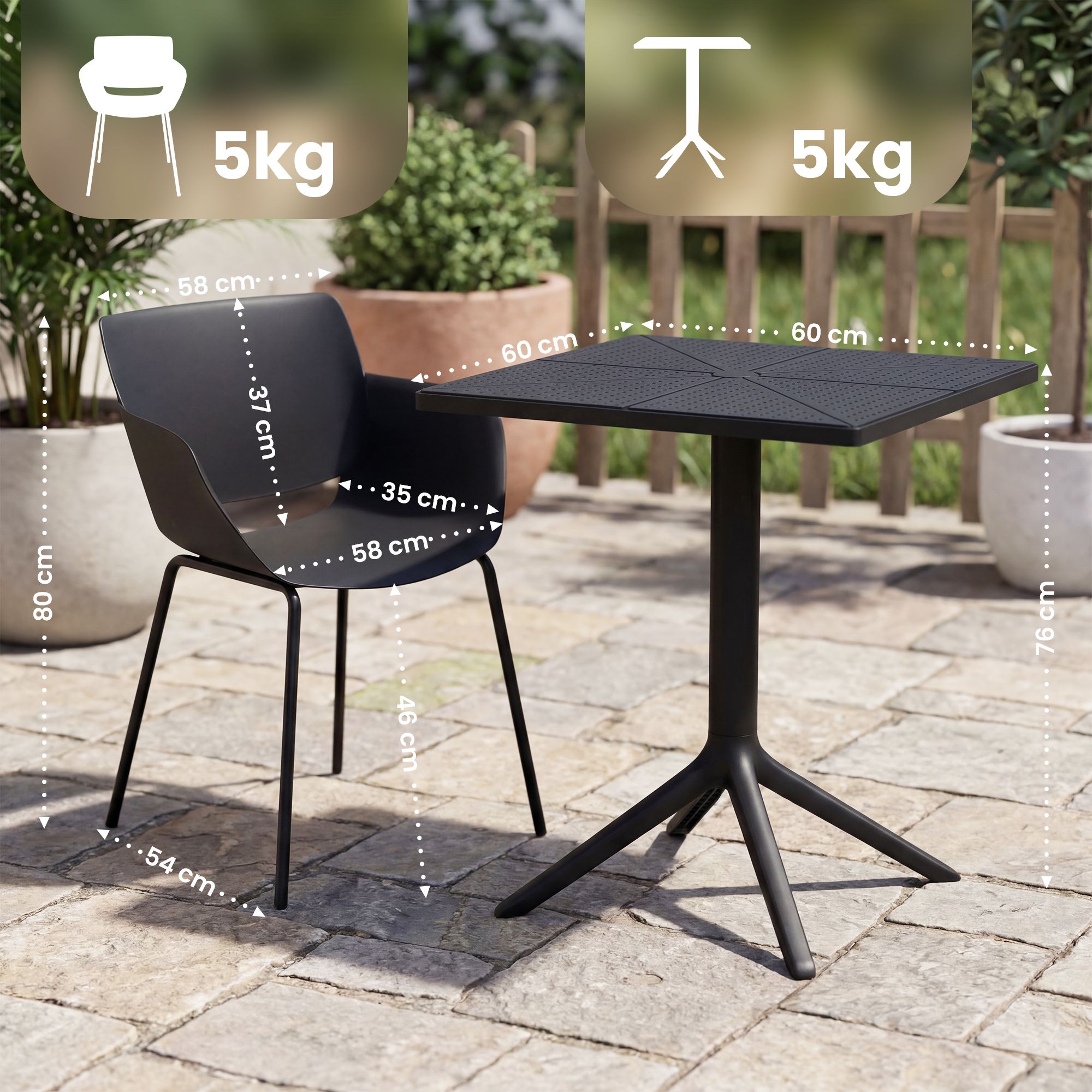 Gartenmöbel-Set Norva mit 2 Stühlen schwarz