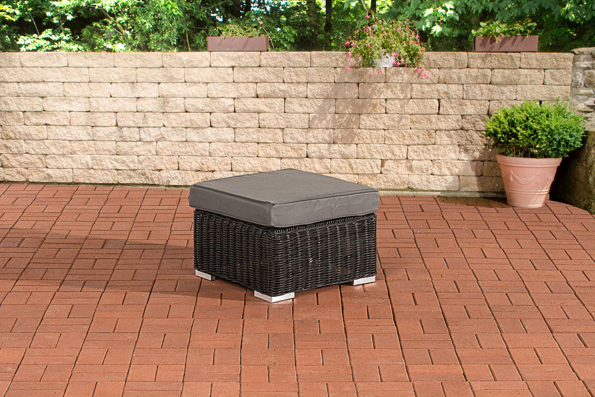 Polyrattan Hocker Bilbao / Madeira schwarz eisengrau