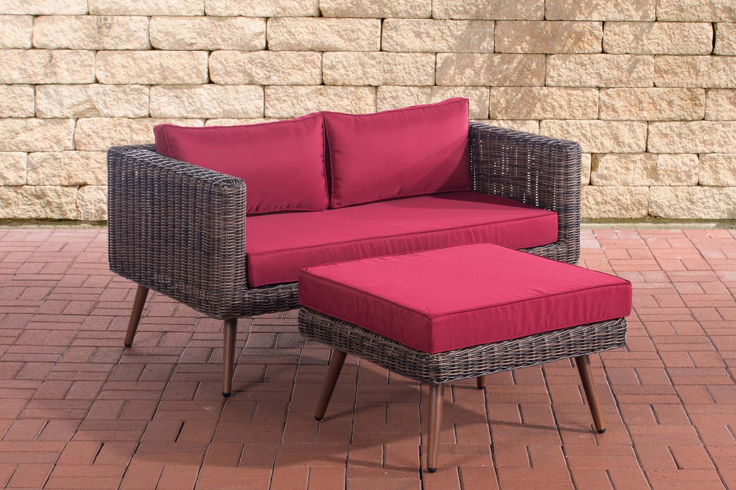 2er Sofa Molde mit Fußhocker 5mm Braun-meliert rubinrot 40 cm (Dunkelbraun)