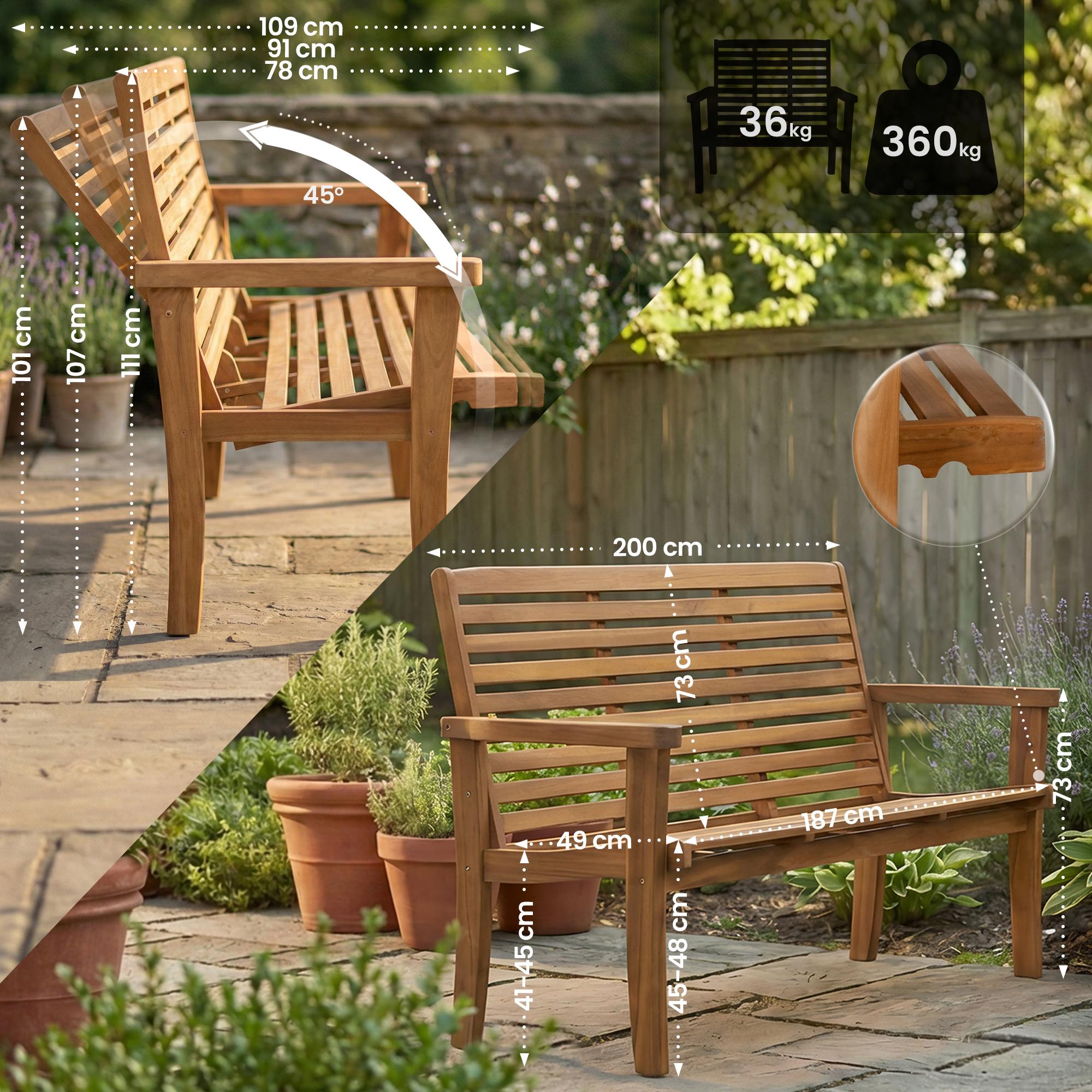 Teakbank Nicosia mit Liegefunktion teak 200 cm