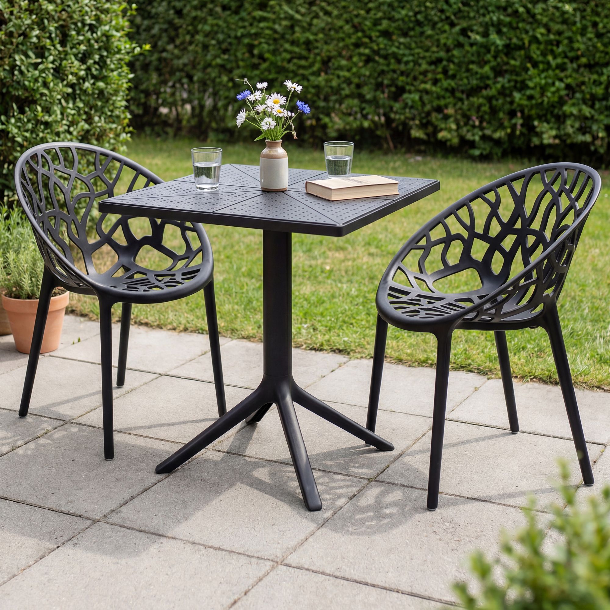 Gartenmöbel-Set Neriva mit 2 Stühlen schwarz