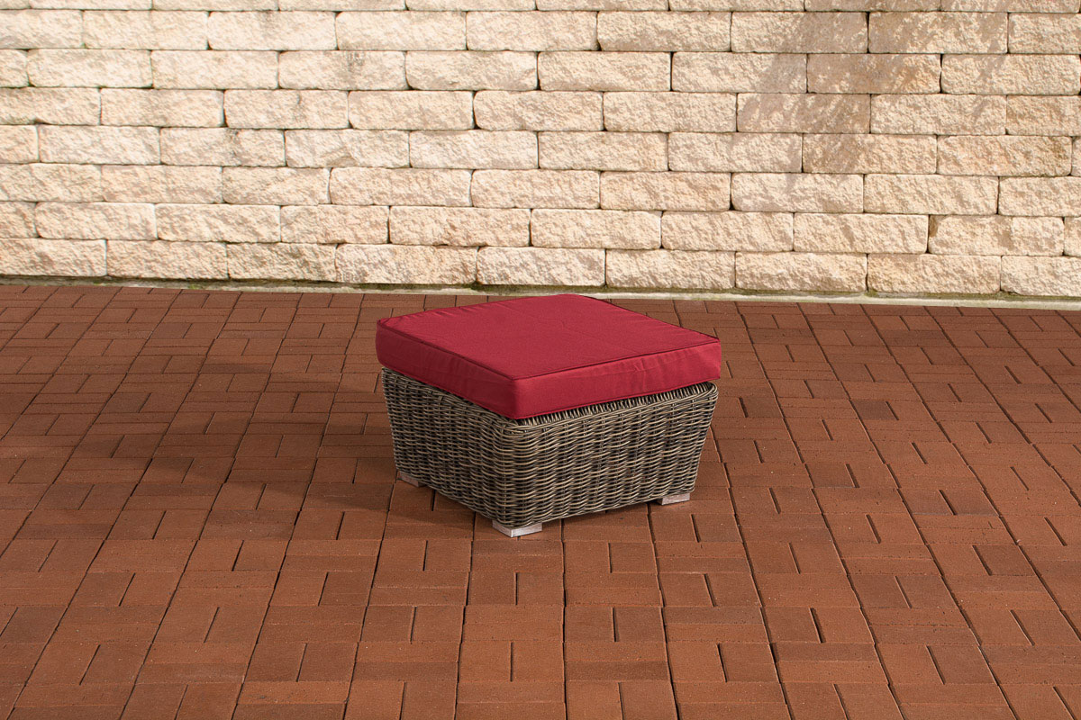 Polyrattan Fußhocker Hocker Mandal grau-meliert rubinrot