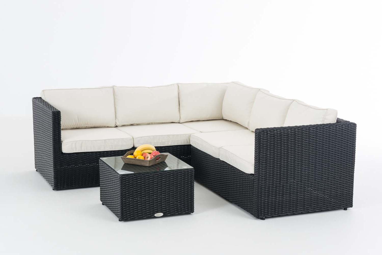 Polyrattan Ecksofa-Garnitur Genero 5mm schwarz cremeweiß