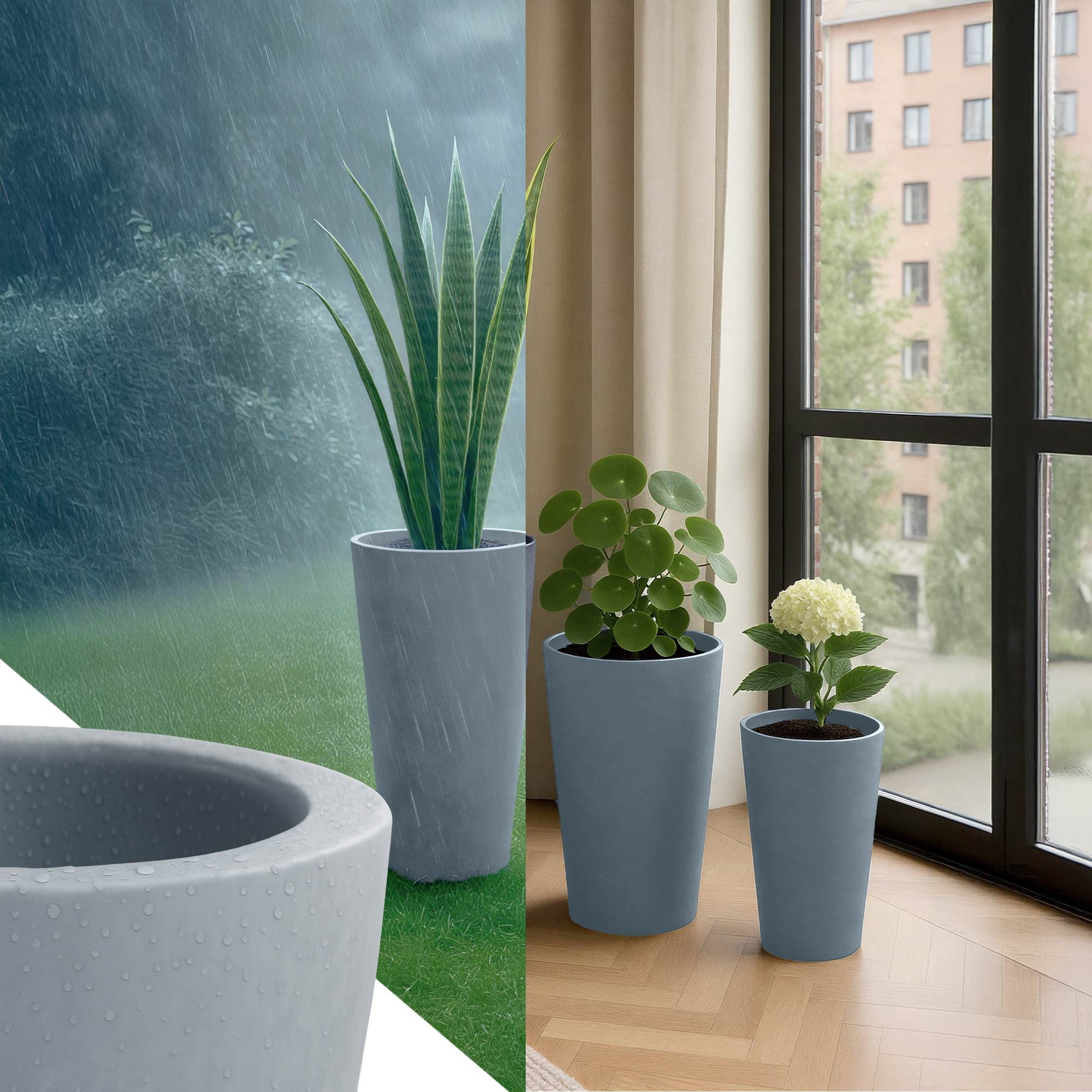 3er Set Pflanzkübel rund 3 grau