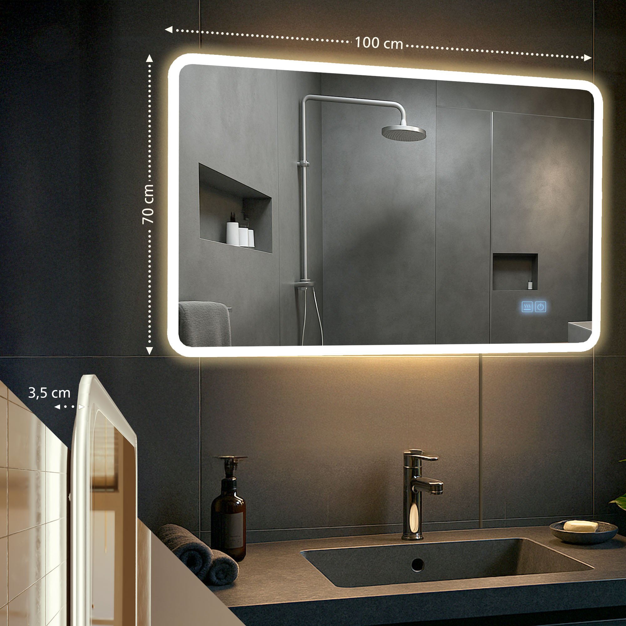 Badspiegel Jericho mit Bluetooth 70x100 cm