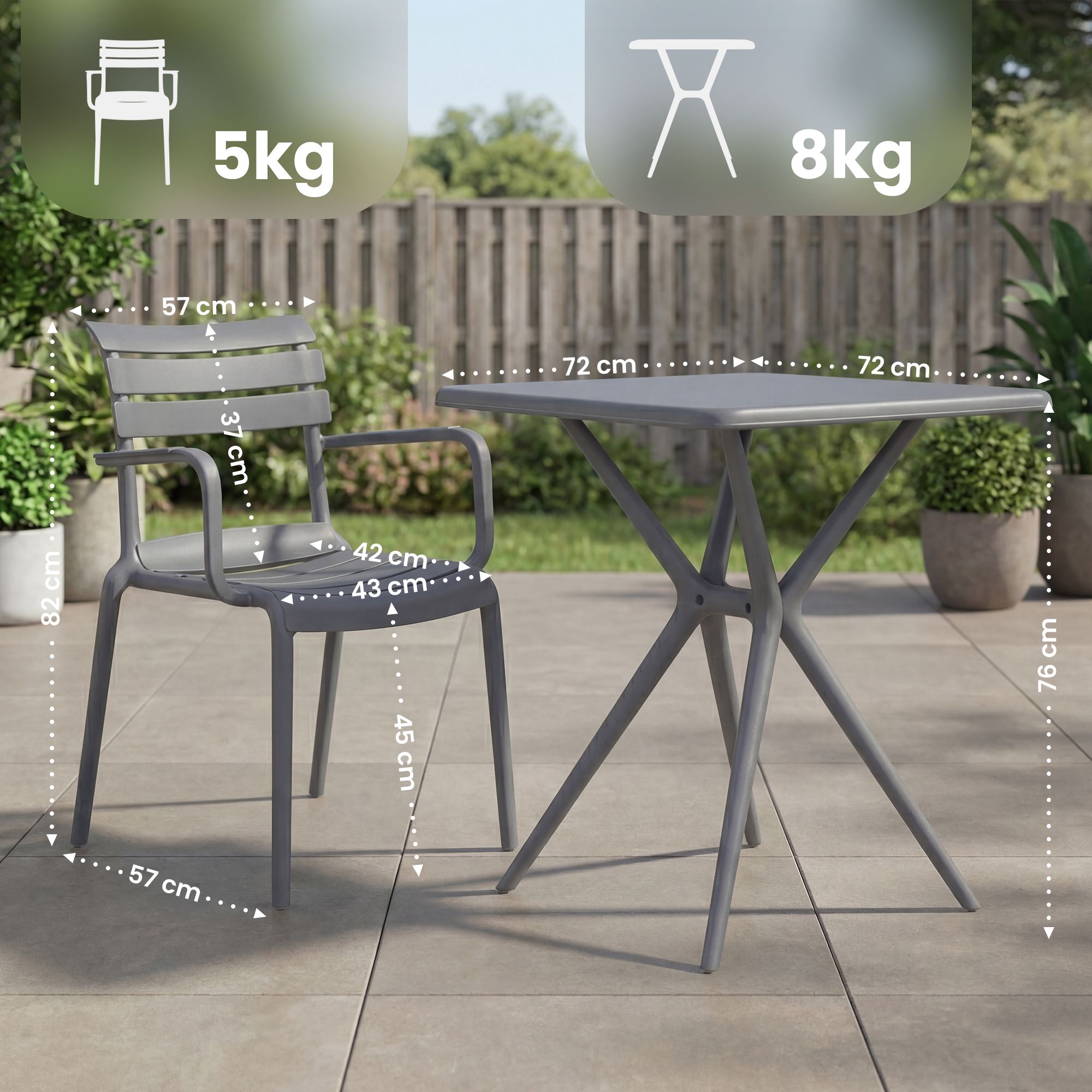 Gartenmöbel-Set Avena mit 2 Stühlen dunkelgrau