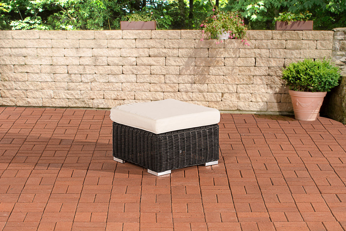 Polyrattan Hocker Bilbao / Madeira schwarz cremeweiß
