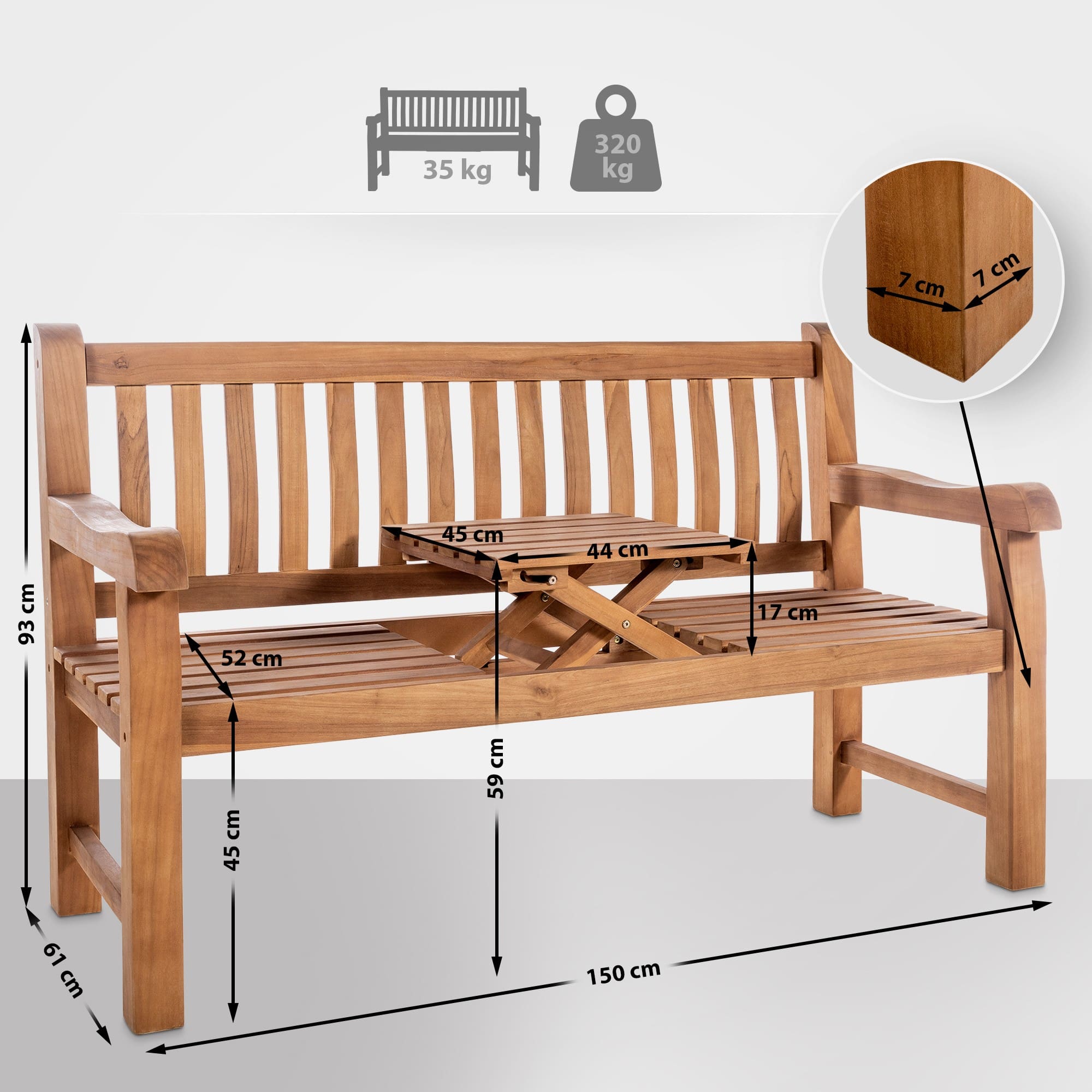 Teakbank Orlando teak 150 cm