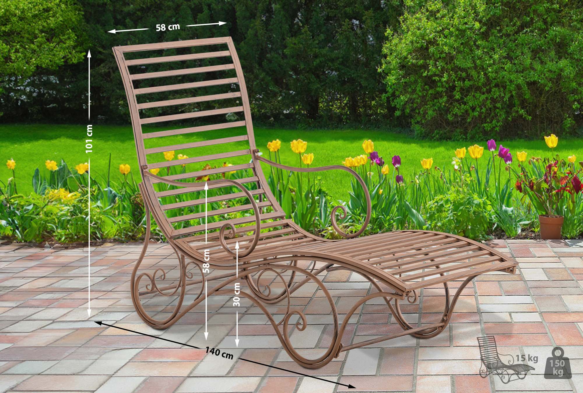 Gartenliege Amiens antik braun