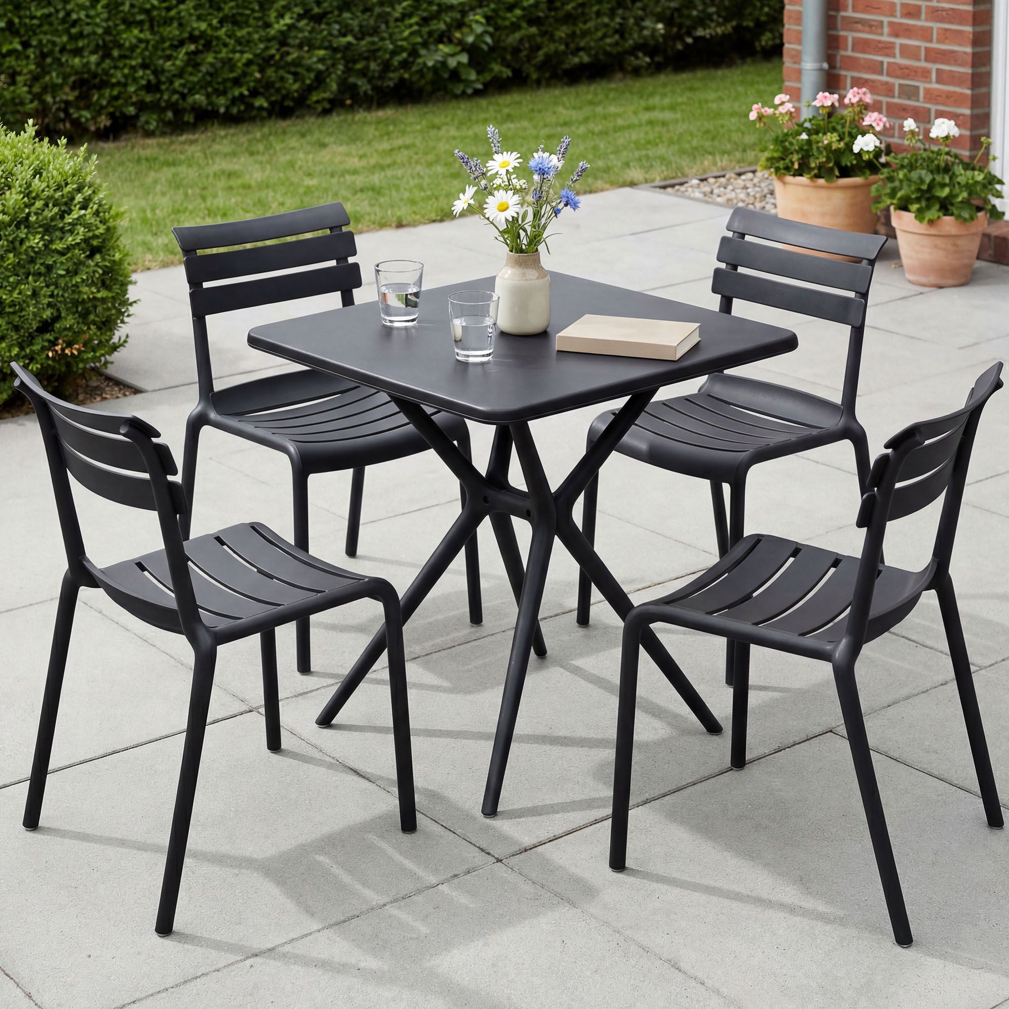 Gartenmöbel-Set Vela mit 4 Stühlen schwarz