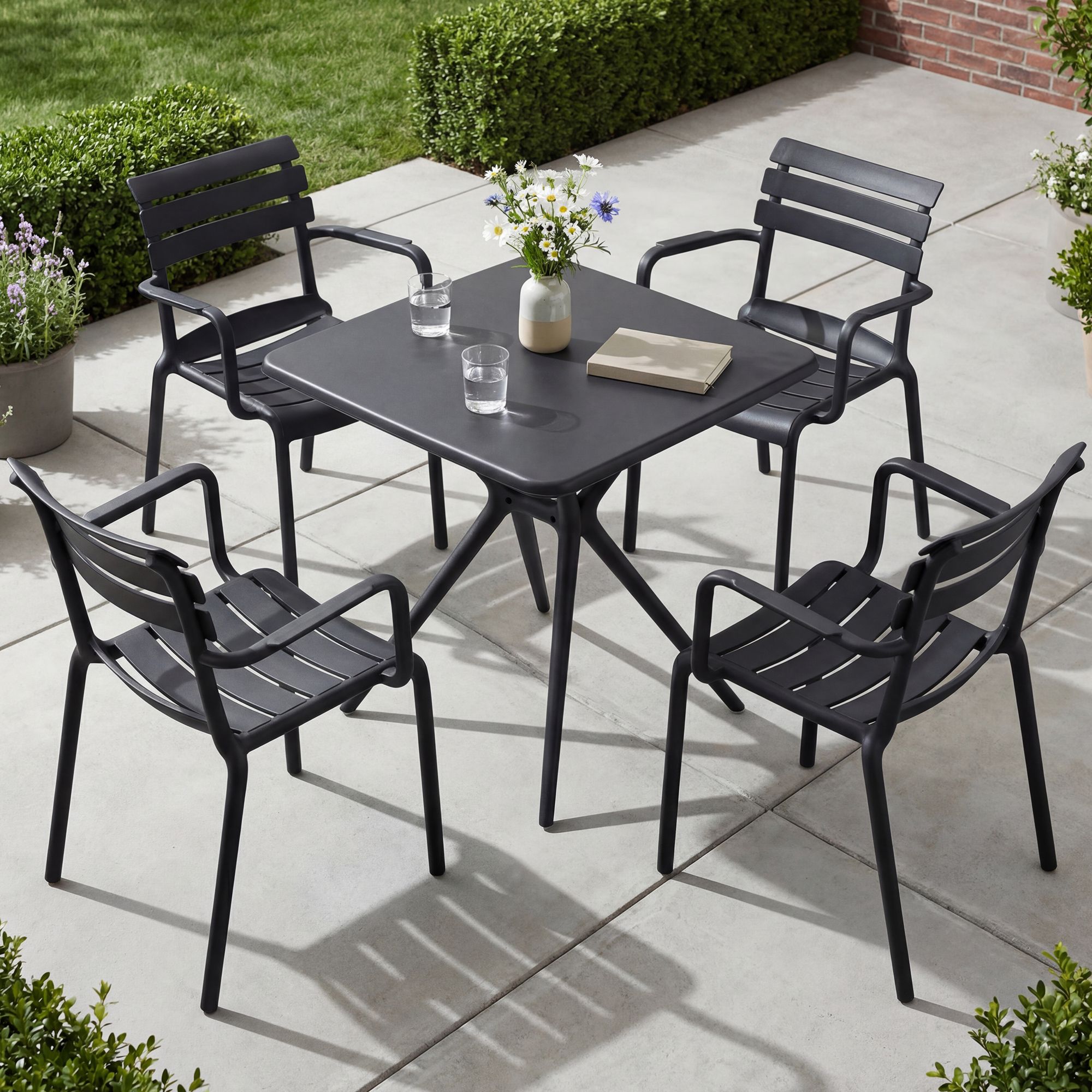Gartenmöbel-Set Avena mit 4 Stühlen schwarz