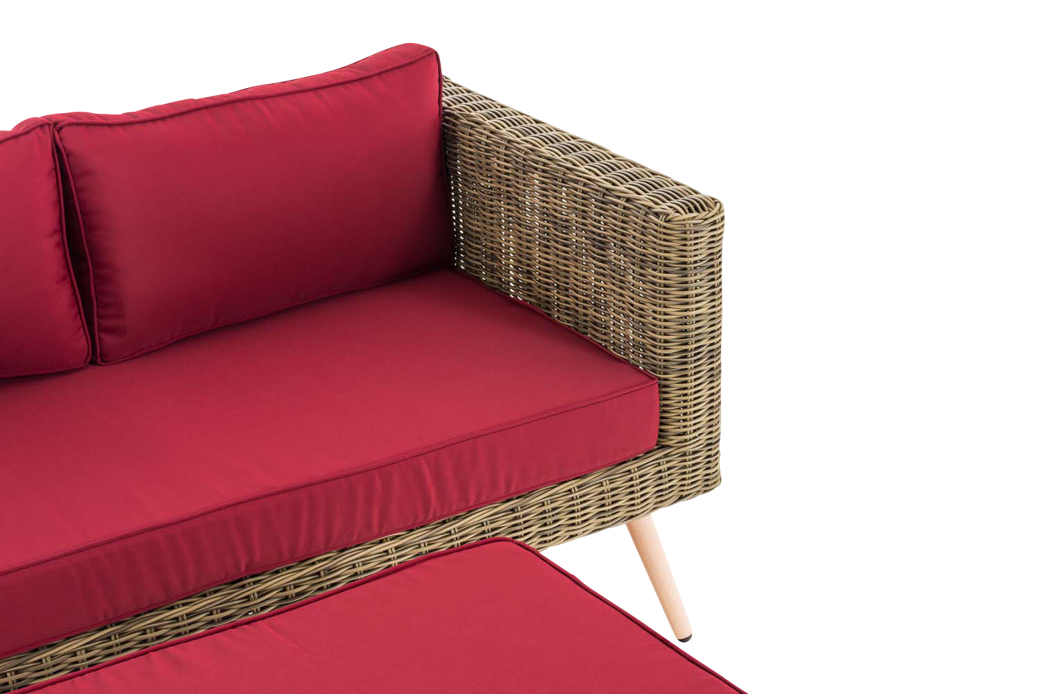 Polyrattan 2er Sofa Molde mit Fußhocker 5mm Natura rubinrot 45 cm (Hellbraun)