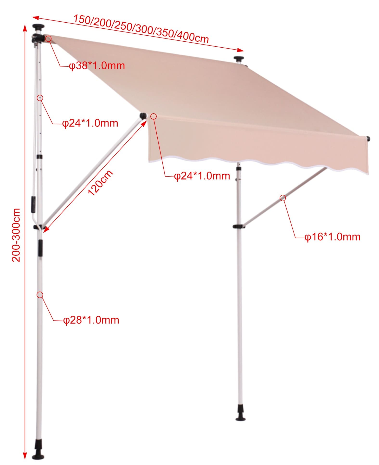 Klemm-Markise Westerly beige 350x120 cm
