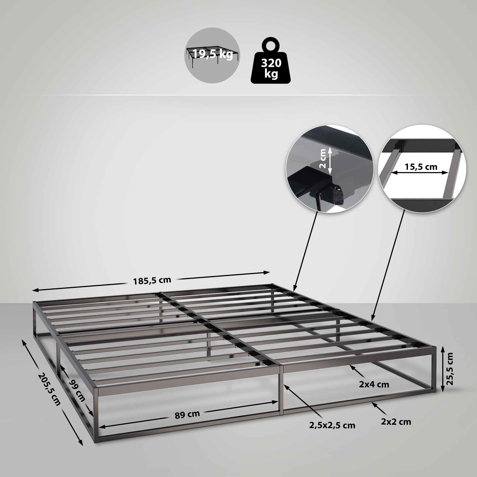Metallbett Scala schwarz 200x180x25 cm