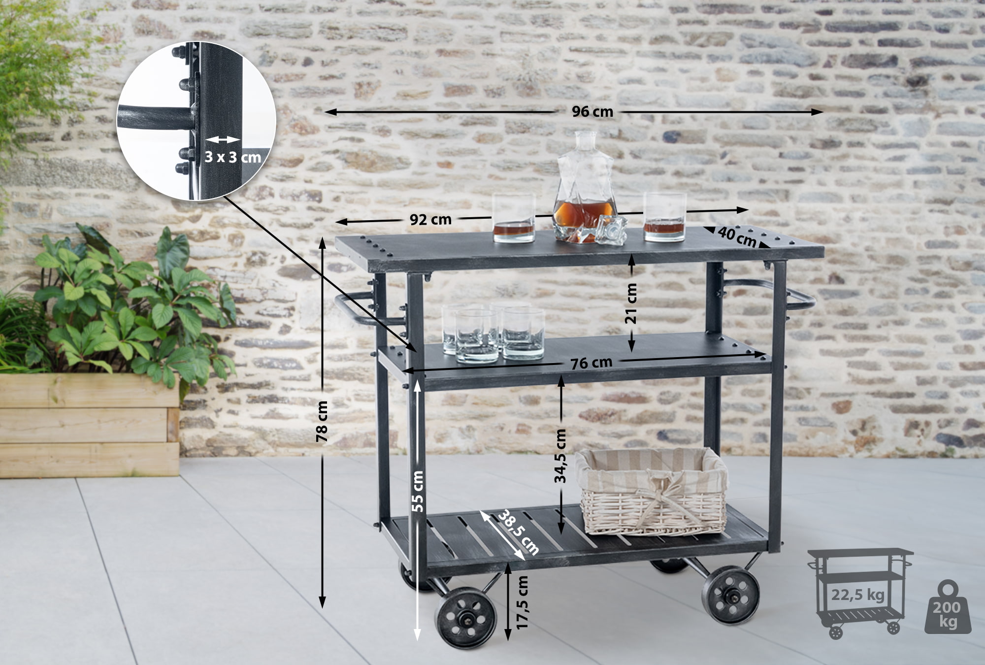 Servierwagen Spring antik silber