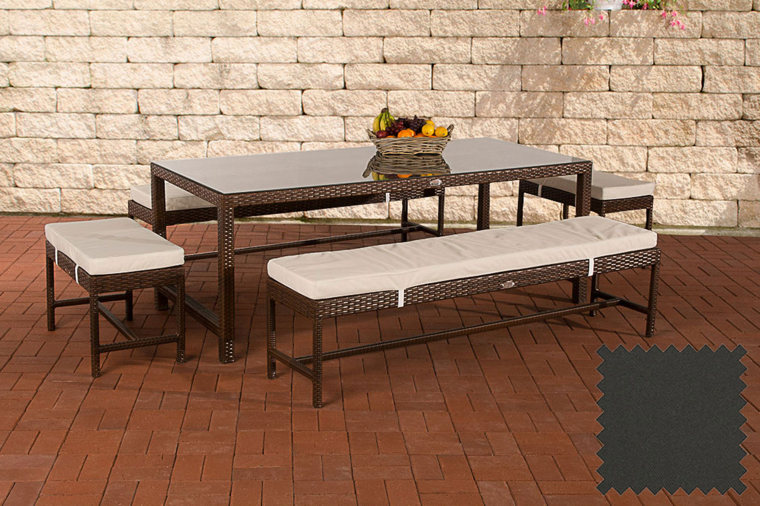 Polyrattan Esstischgruppe Hawaii braun-meliert anthrazit