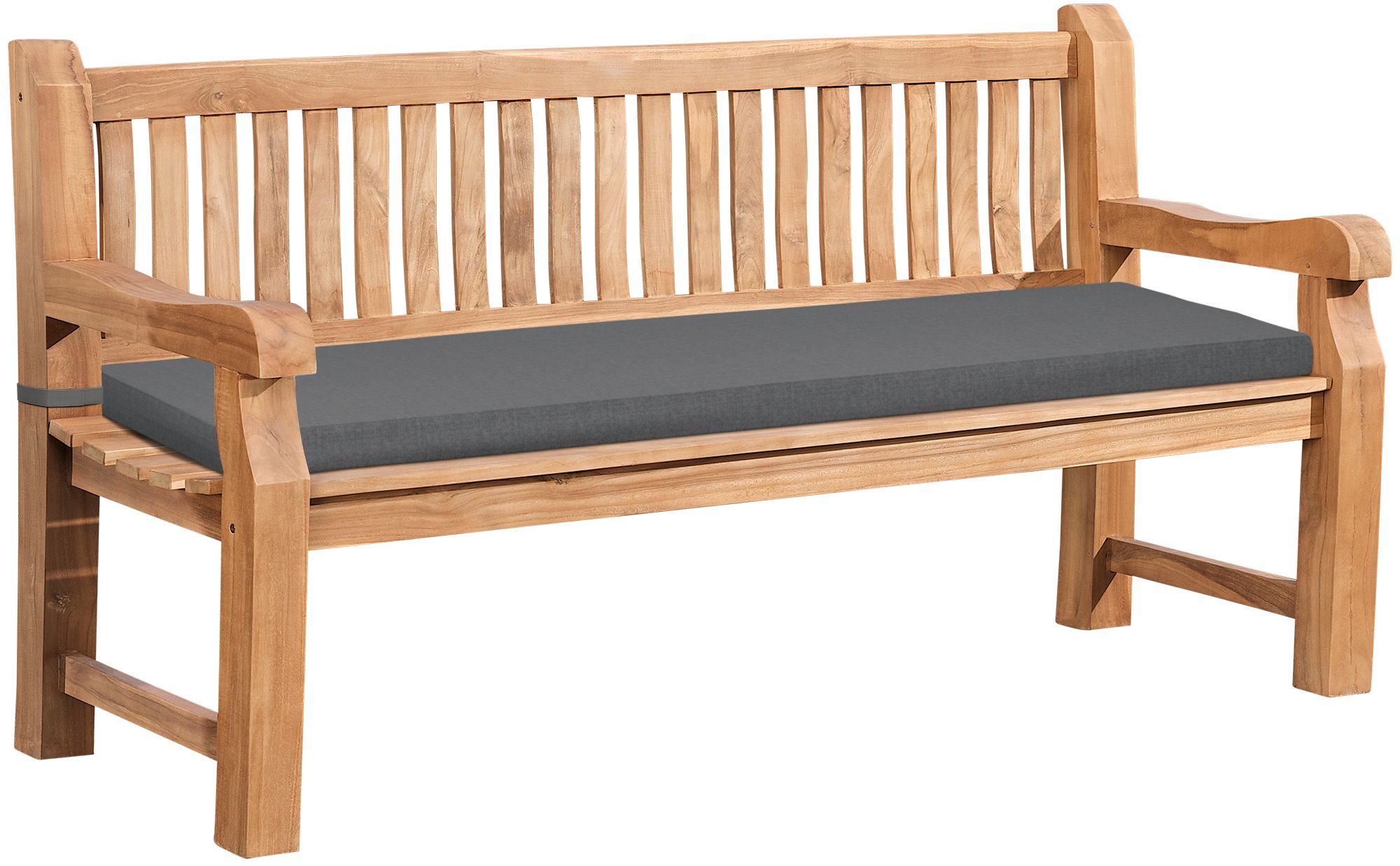 Gartenbank Teakholz Daxon mit Sitzkissen dunkelgrau 180 cm