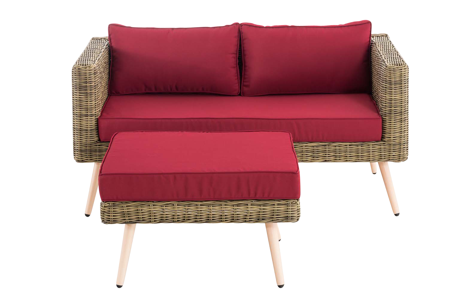 Polyrattan 2er Sofa Molde mit Fußhocker 5mm Natura rubinrot 45 cm (Hellbraun)