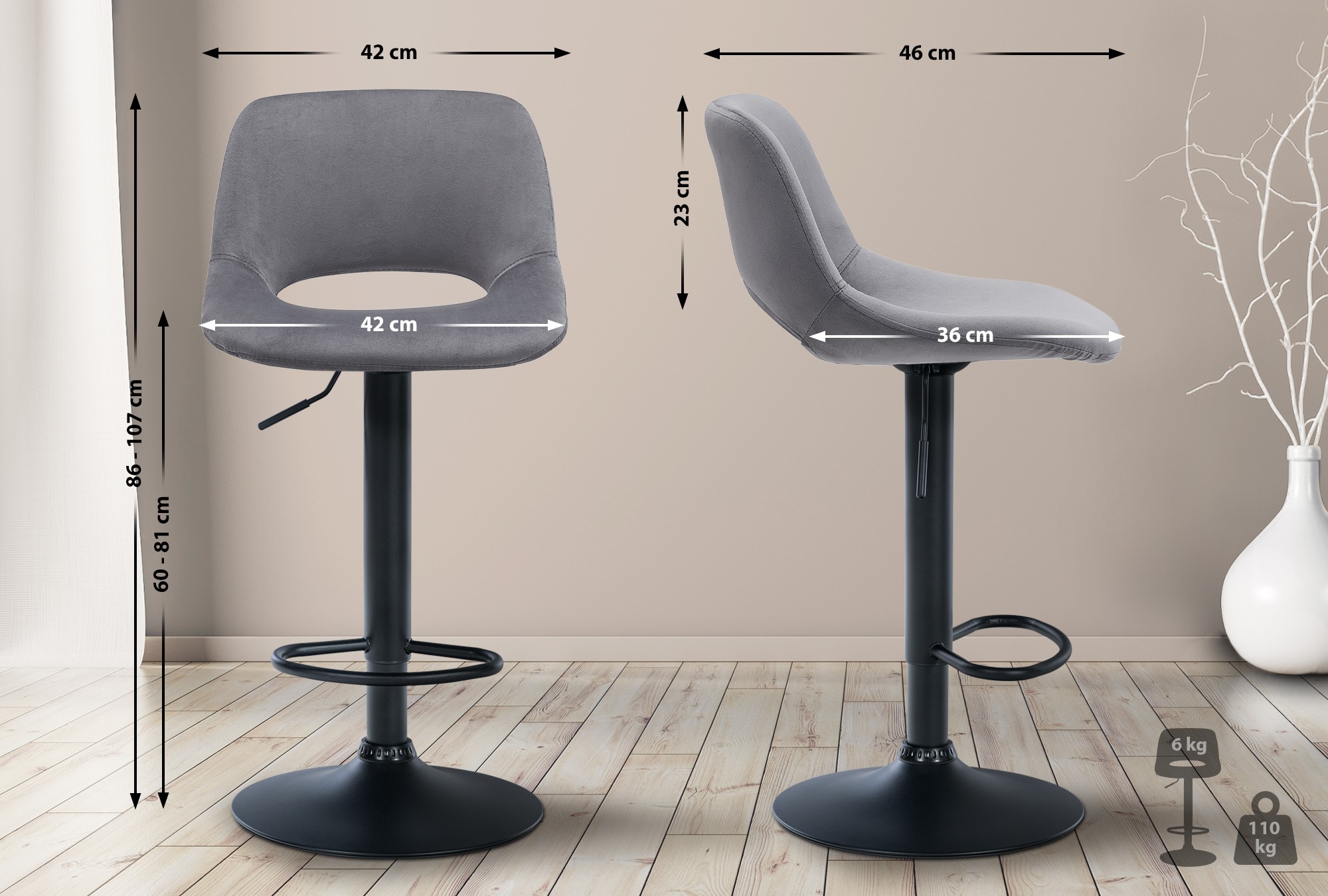 2er Set Barhocker Camden Samt