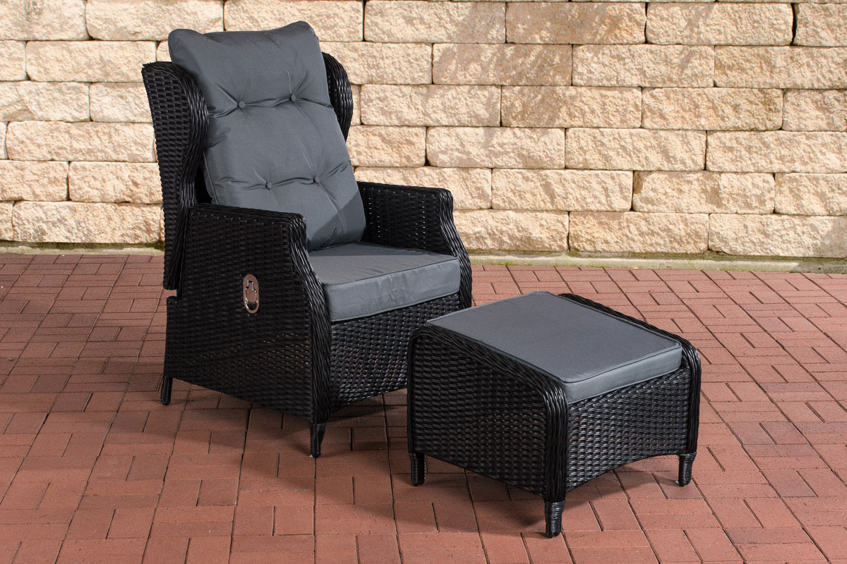 Polyrattan Verstellbarer Sessel Breno inkl. Fußhocker schwarz eisengrau
