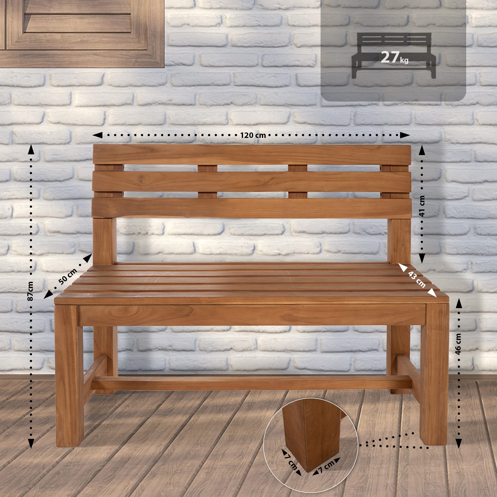 Teakbank Augusta teak 120 cm