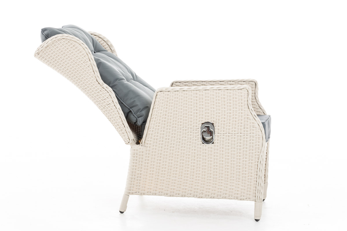 Polyrattan Verstellbarer Sessel Breno inkl. Fußhocker perlweiß eisengrau