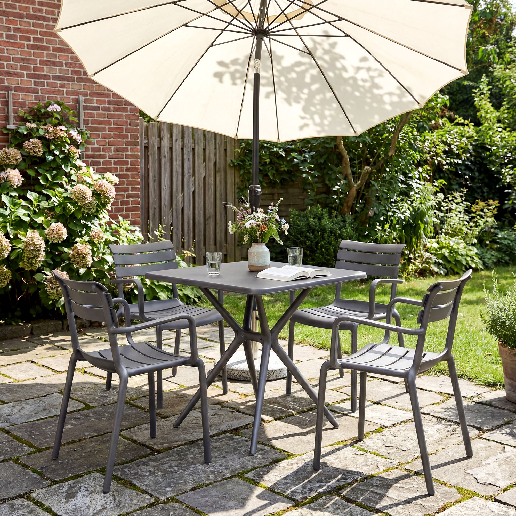 Gartenmöbel-Set Avena mit 4 Stühlen dunkelgrau