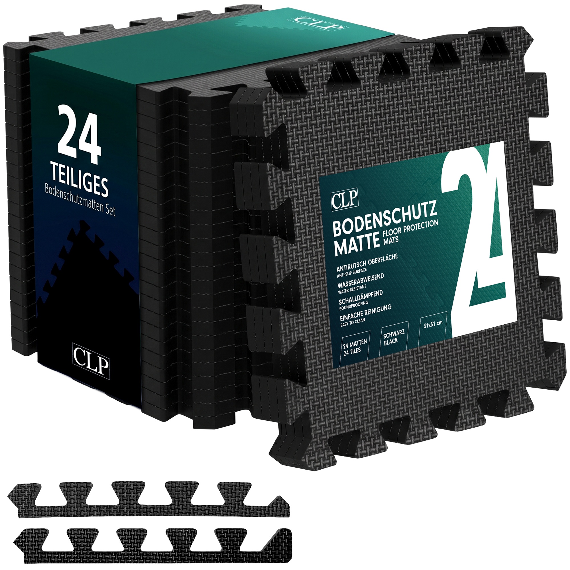 Bodenschutzmatte 31x31 cm Set schwarz 24er-Set