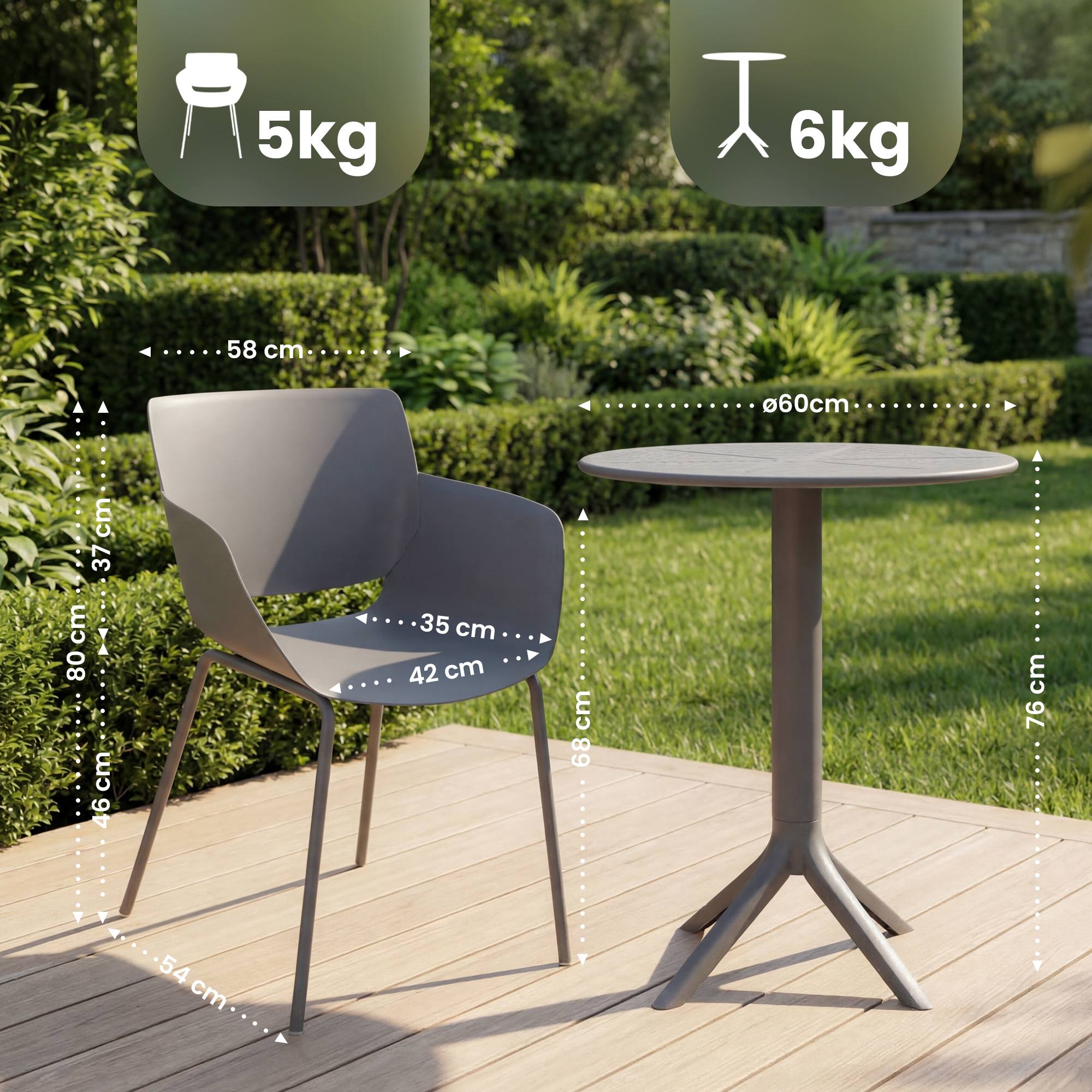 Gartenmöbel-Set Siora mit 2 Stühlen dunkelgrau