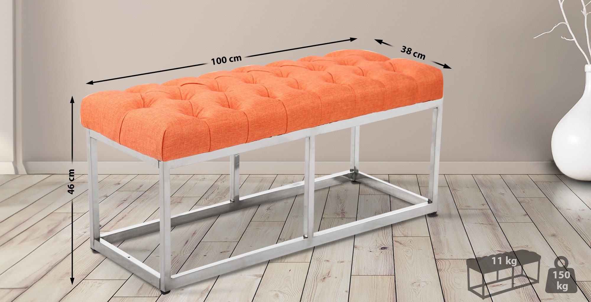 Sitzbank Amun Stoff Edelstahl orange 100 cm