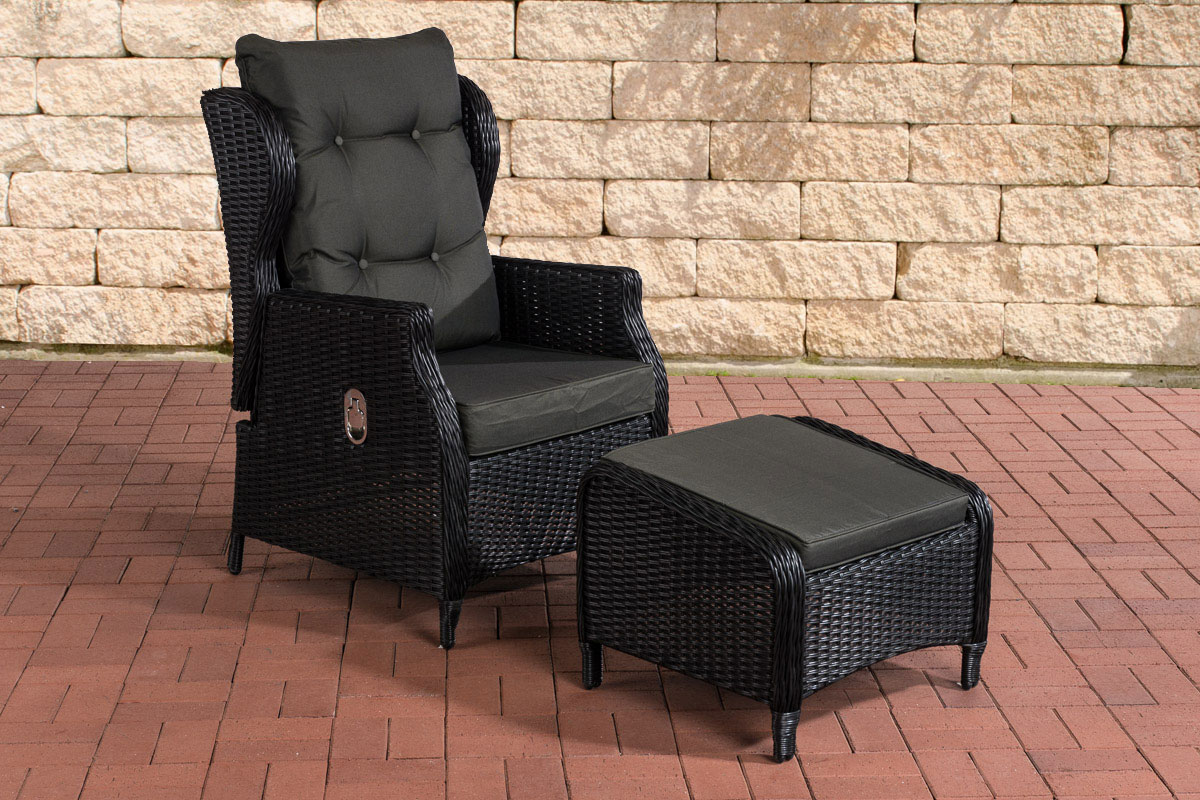 Polyrattan Verstellbarer Sessel Breno inkl. Fußhocker schwarz anthrazit