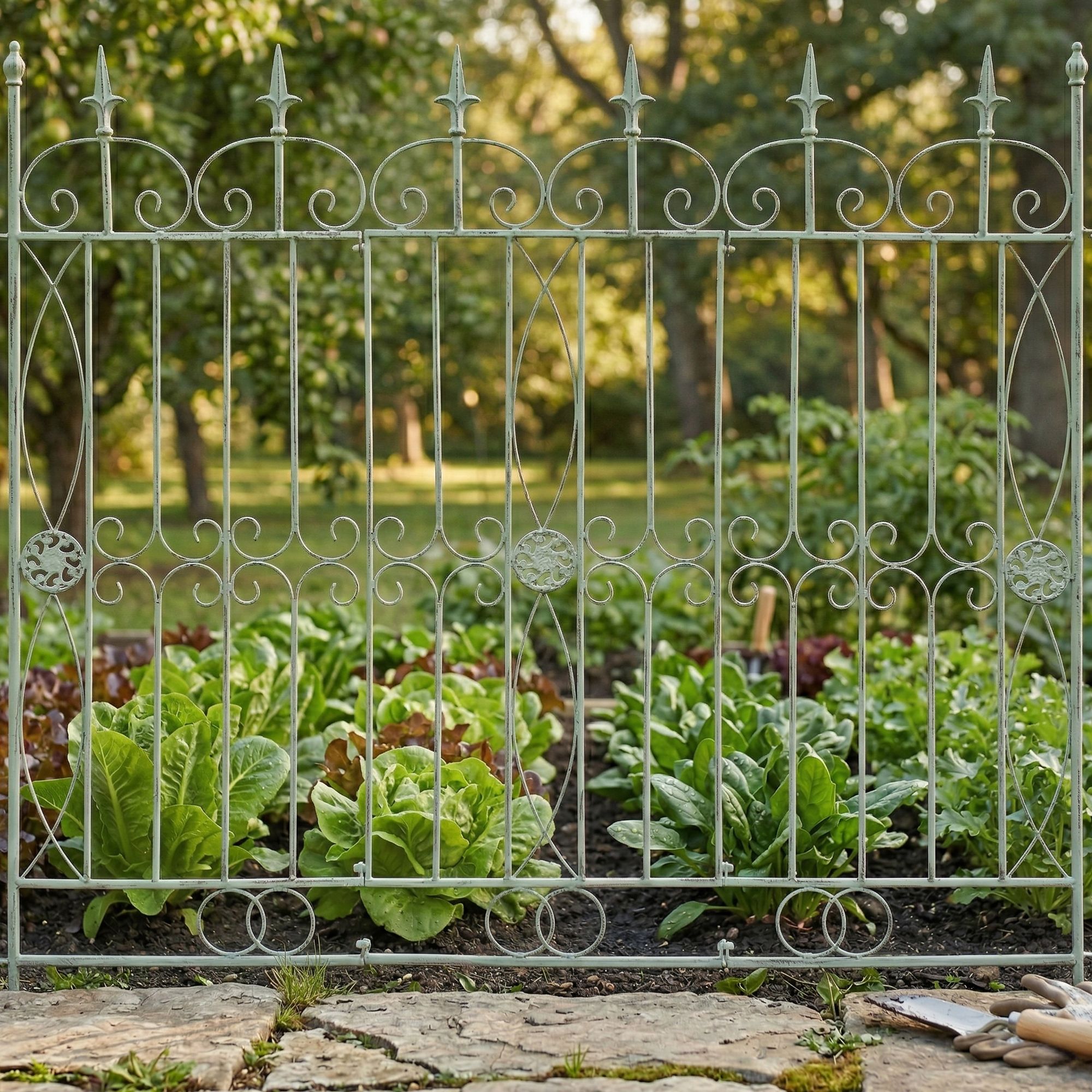 4er Set Gartenzäune Mangold antik-grün