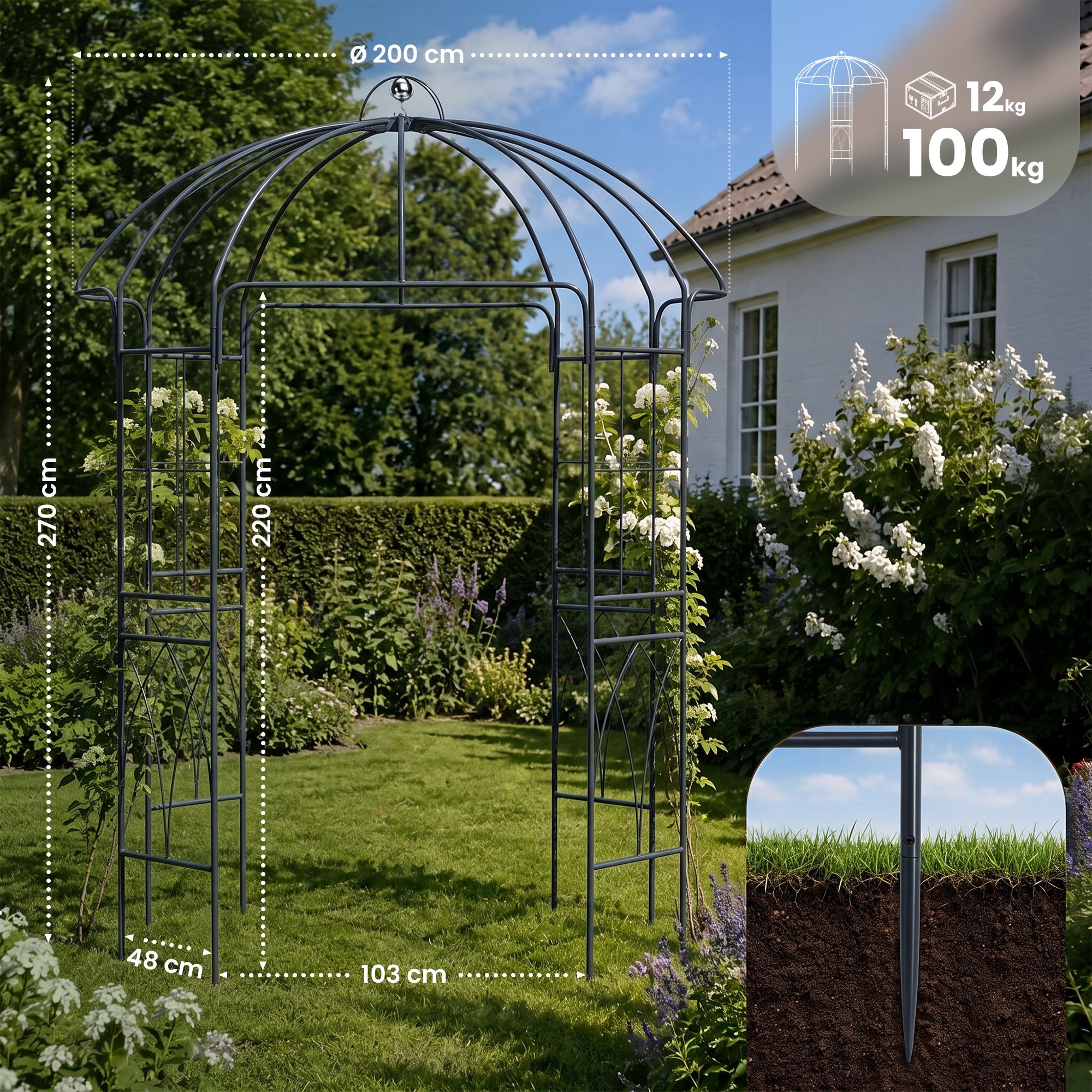 Gartenpavillon Keira mit Rankhilfe anthrazit