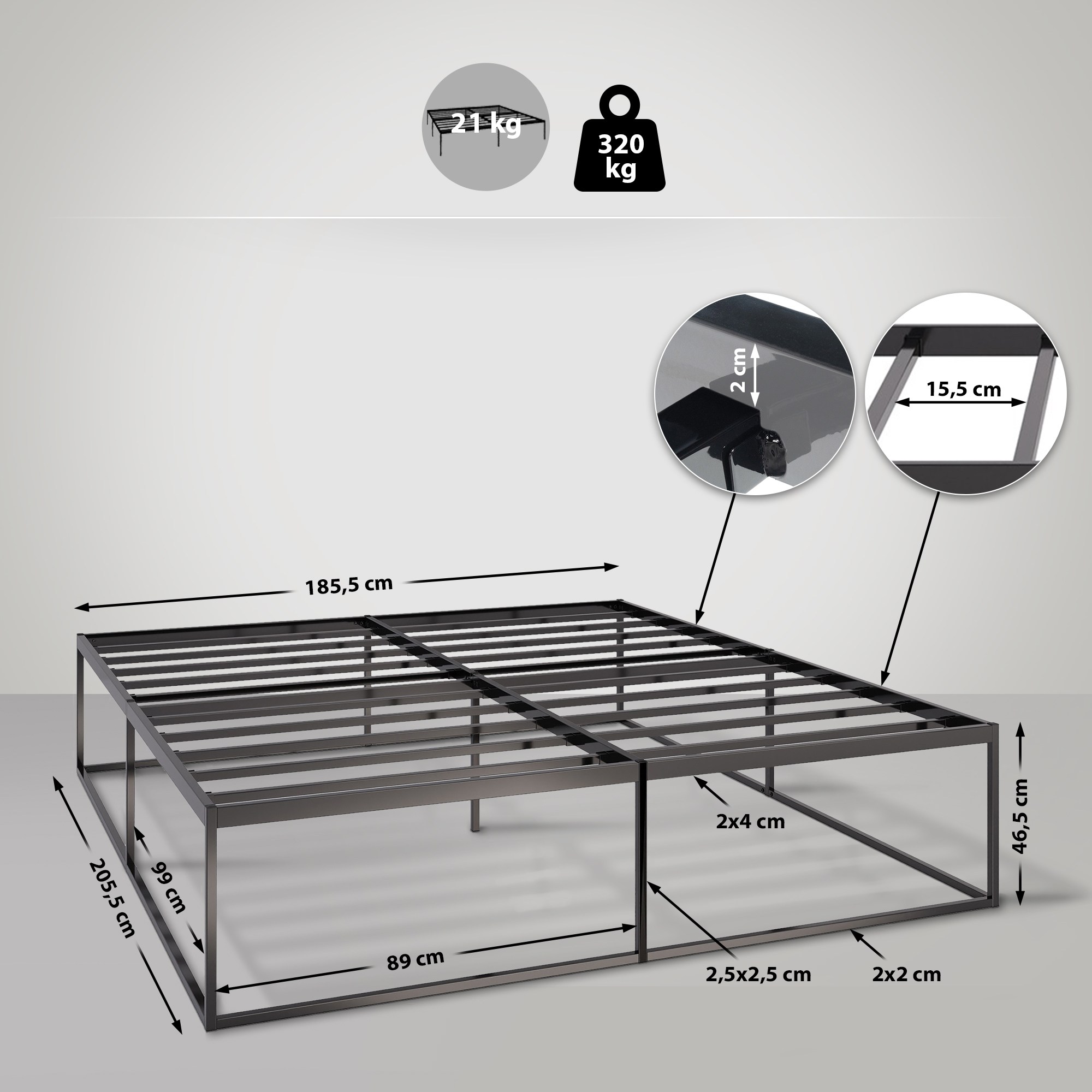 Metallbett Scala schwarz 200x180x46 cm