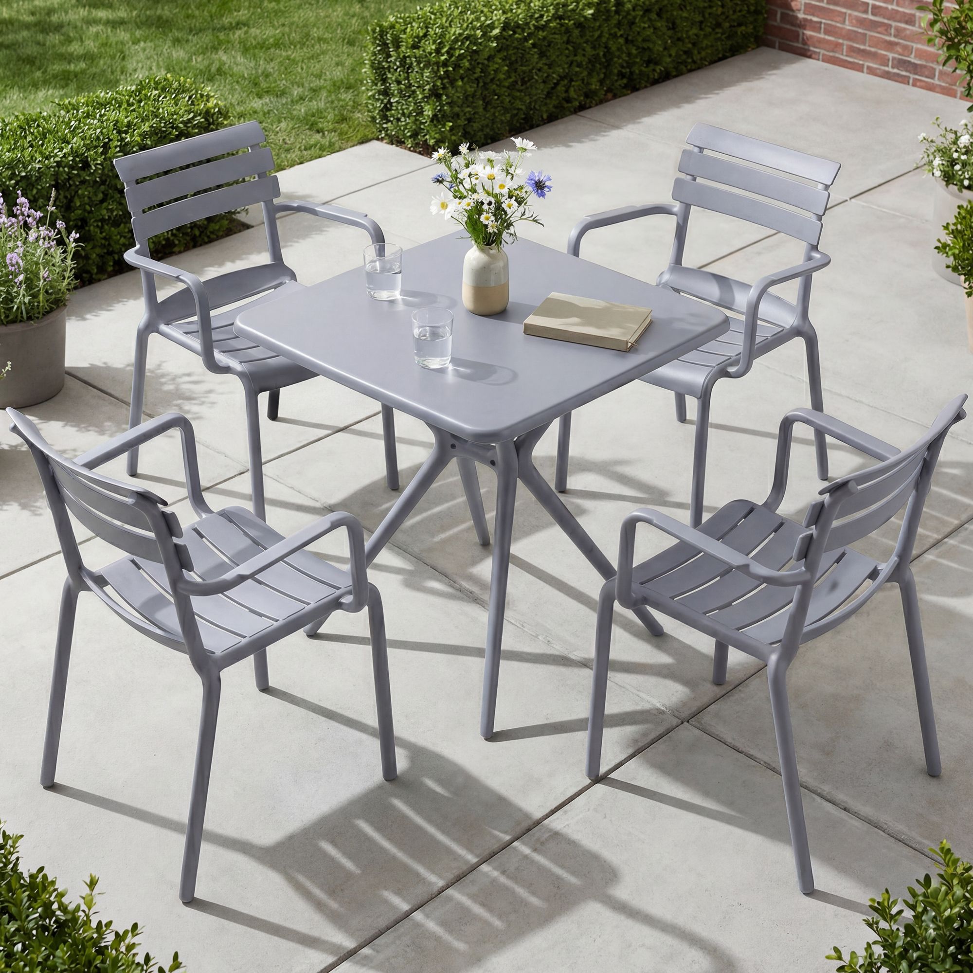 Gartenmöbel-Set Avena mit 4 Stühlen grau