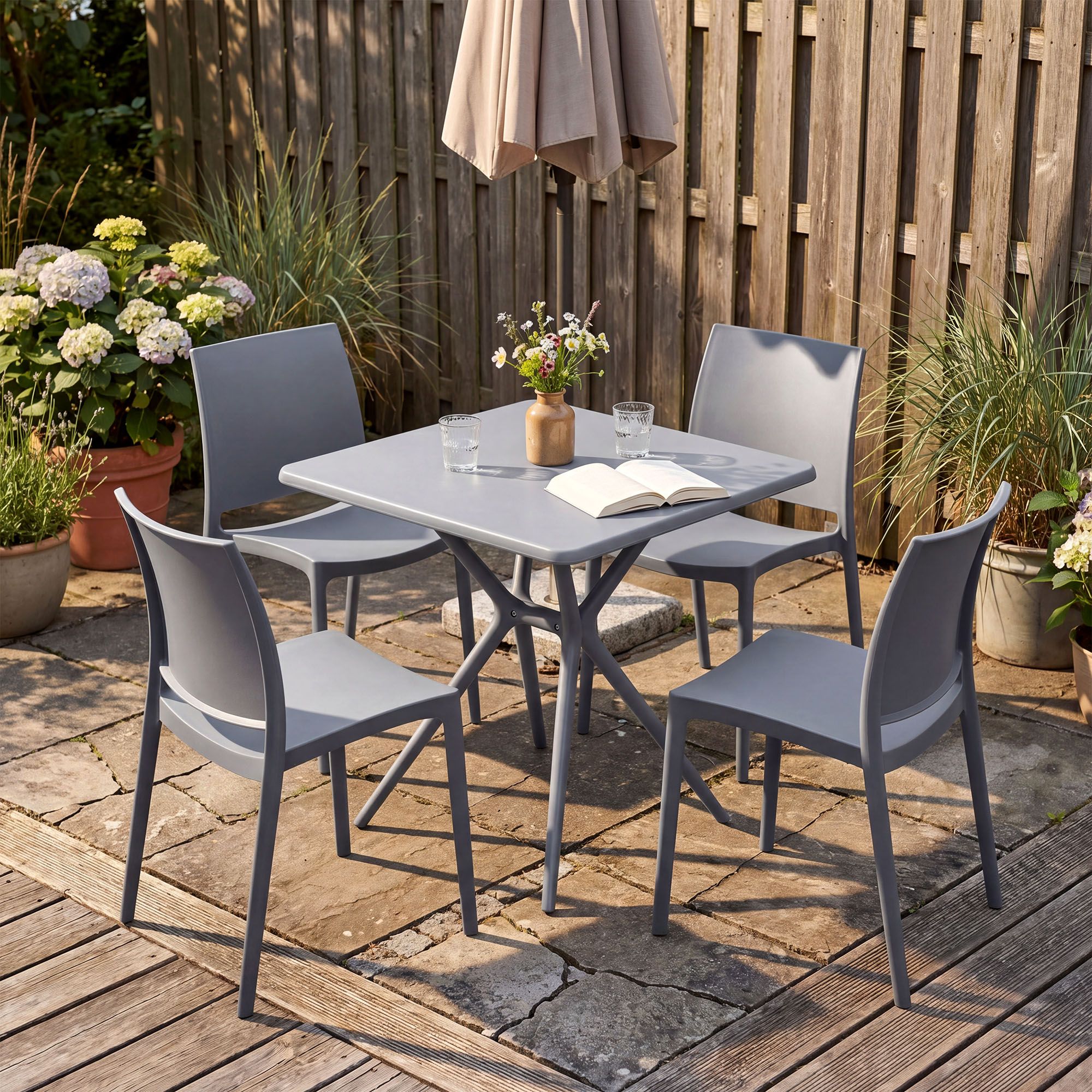 Gartenmöbel-Set Amino mit 4 Stühlen grau