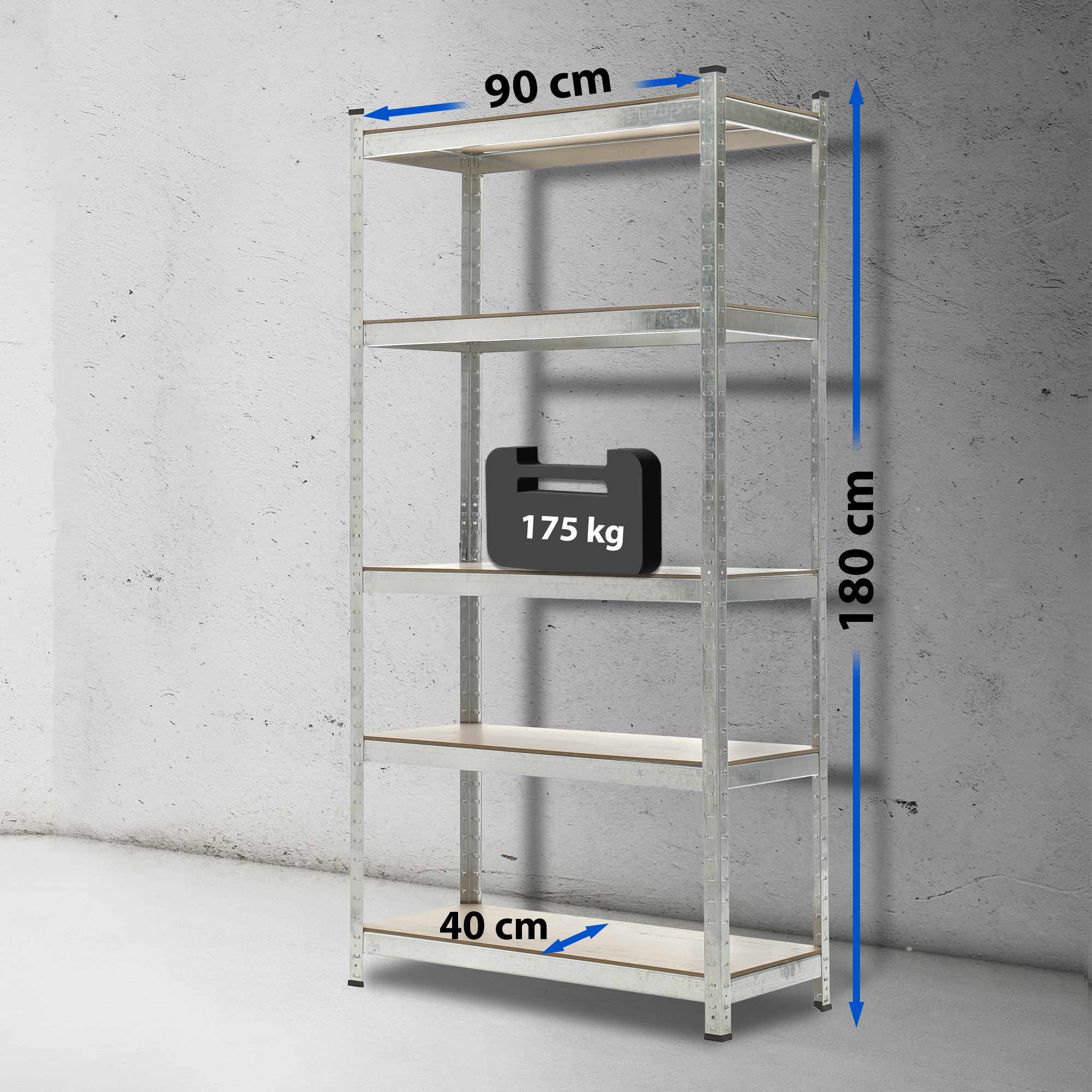 Lagerregal 90x40x180 cm silber 90x40x180 cm
