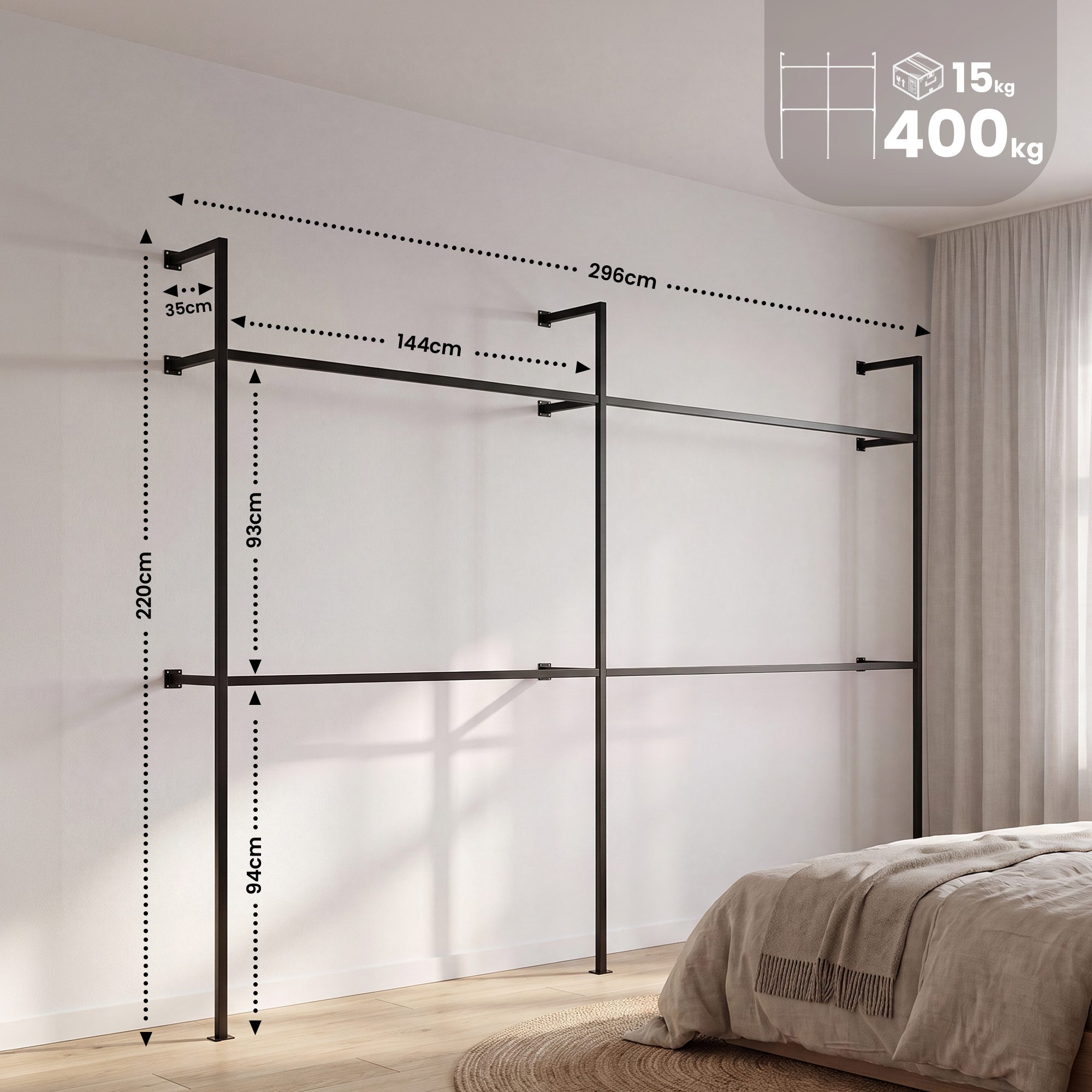 Wandgarderobe Arundel schwarz 296x35x220 cm