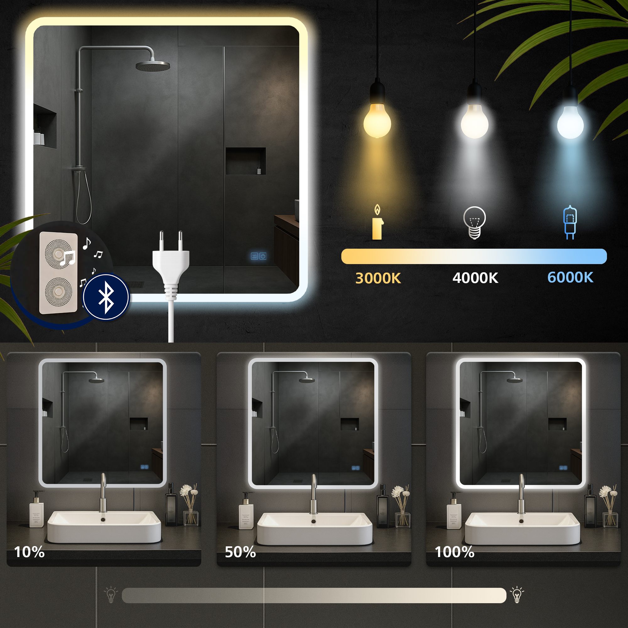 Badspiegel Jericho mit Bluetooth 80x80 cm