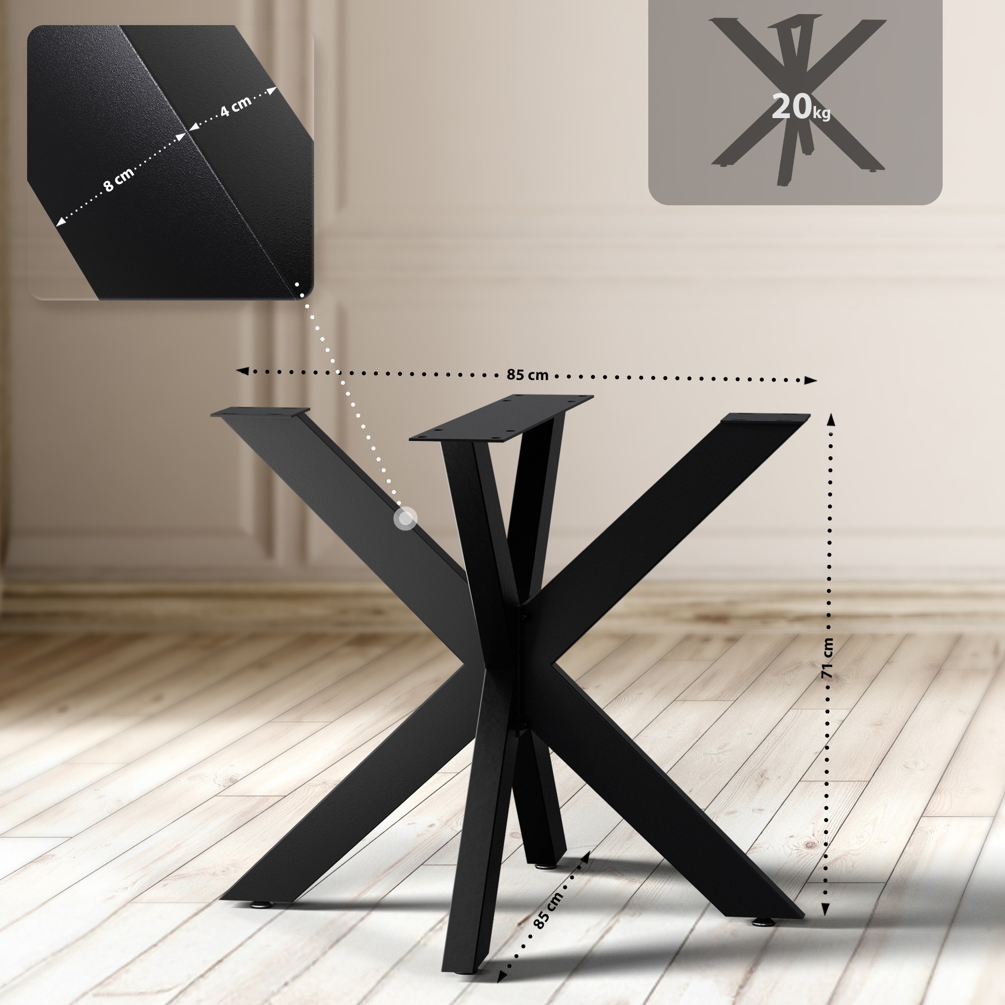 Tischbeine Hardwick schwarz 85x85x71 cm