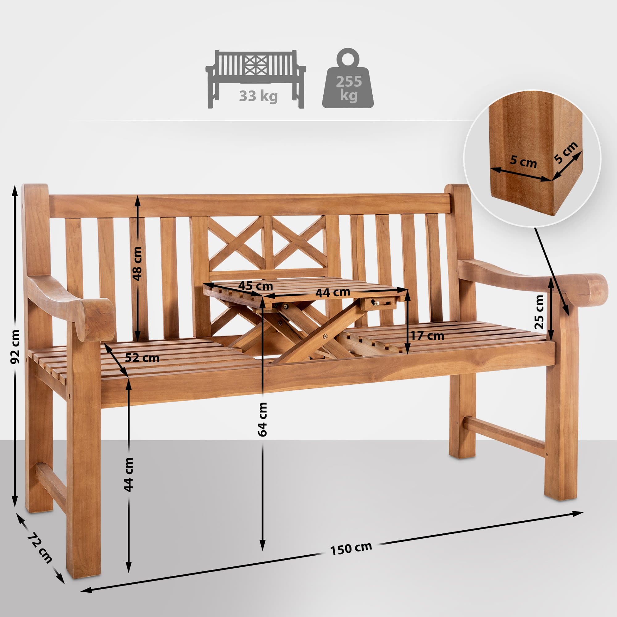 Teakbank Luka teak 150 cm