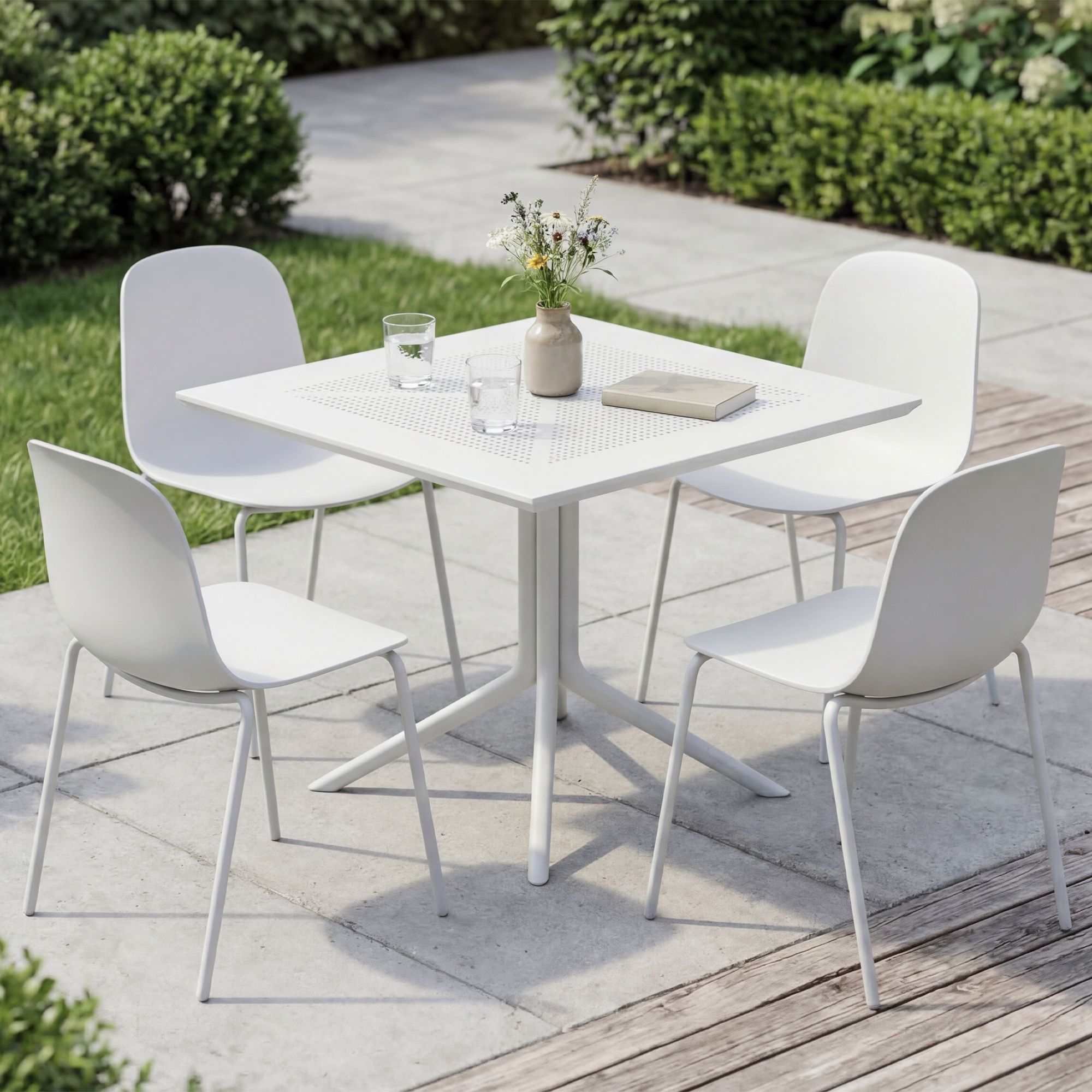 Gartenmöbel-Set Zeron mit 4 Stühlen weiß