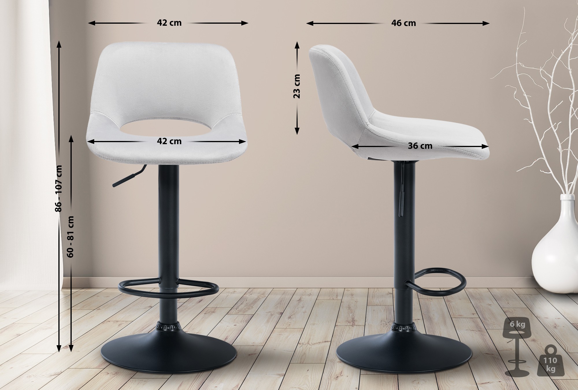2er Set Barhocker Camden Samt