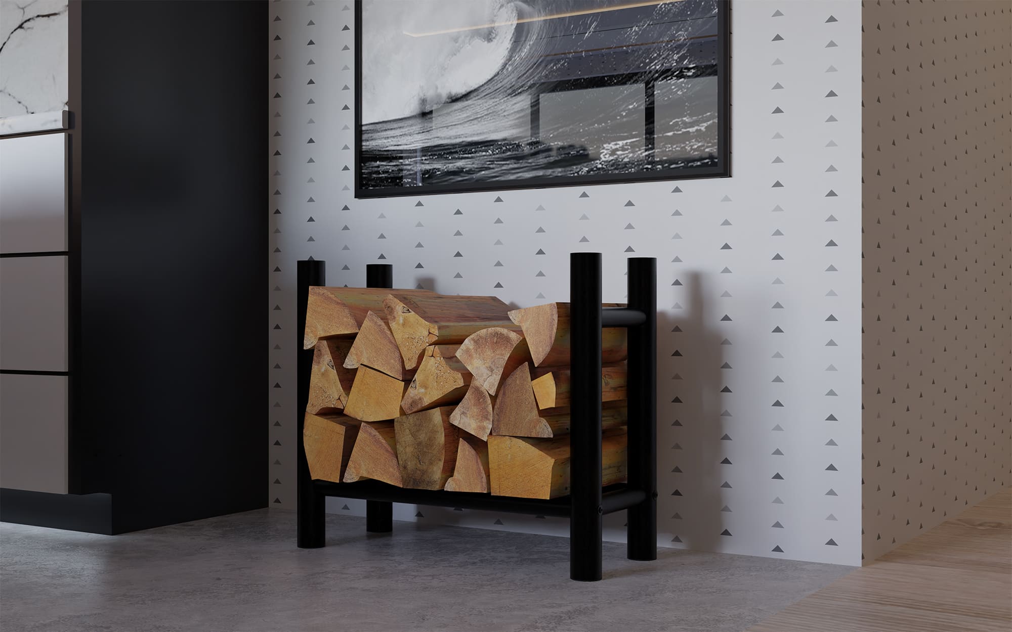 Kaminholzständer Medya schwarz 30x60x60 cm rund