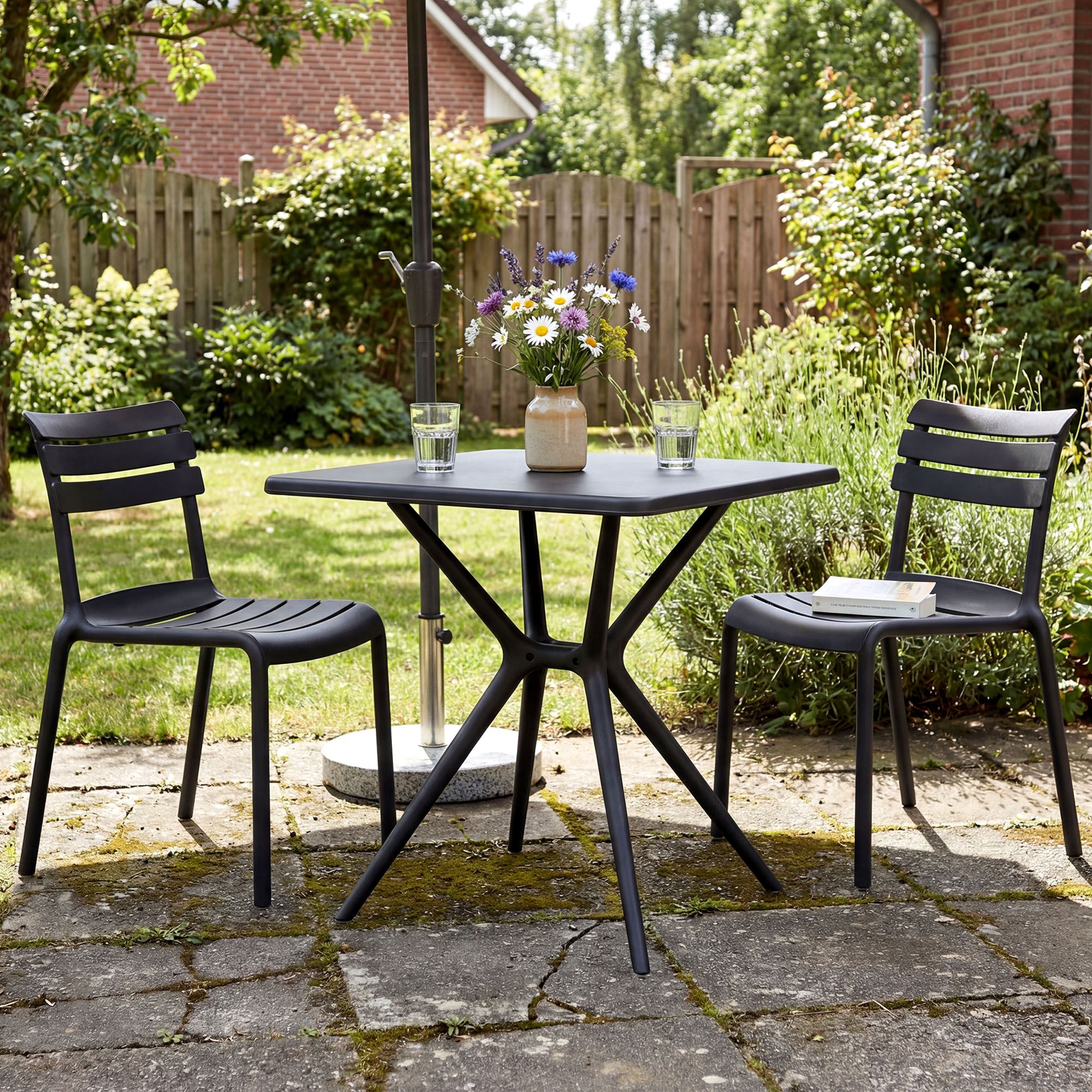 Gartenmöbel-Set Vela mit 2 Stühlen schwarz