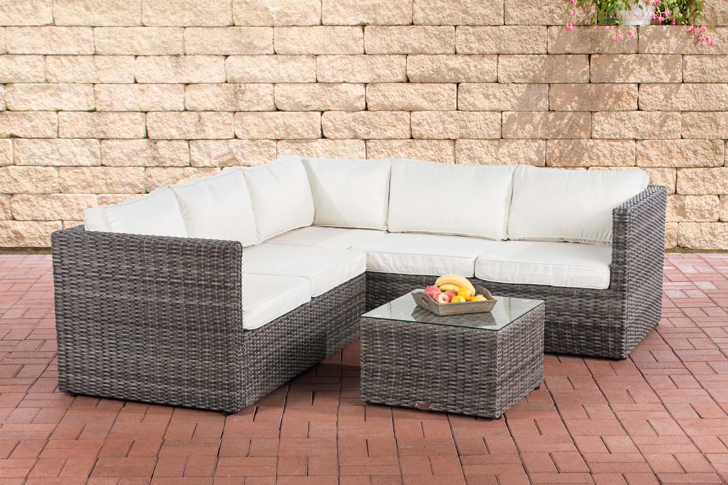 Polyrattan Gartengarnitur Liberi 5mm grau-meliert cremeweiß