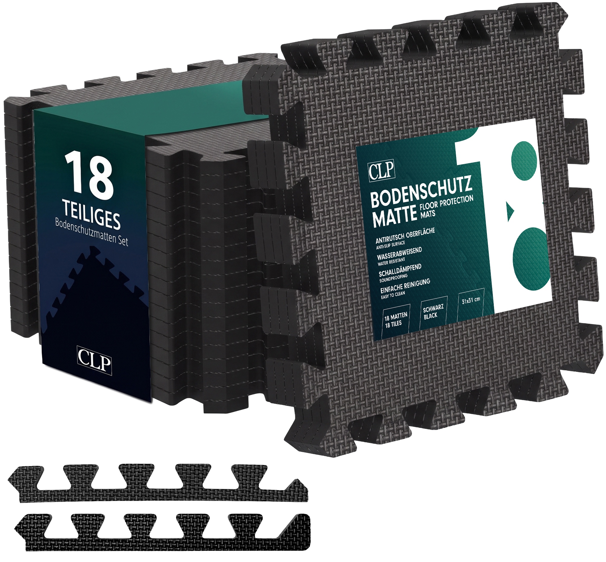 Bodenschutzmatte 31x31 cm Set schwarz 18er-Set