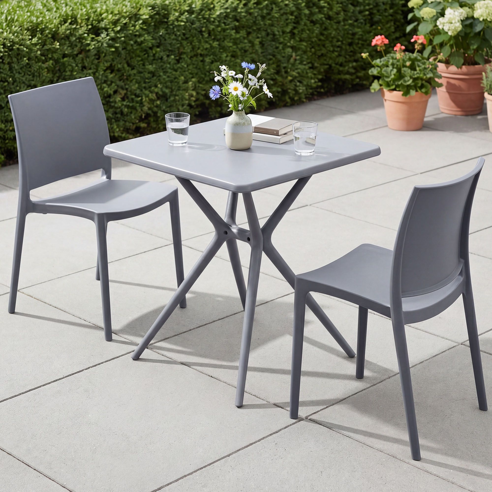 Gartenmöbel-Set Amino mit 2 Stühlen grau