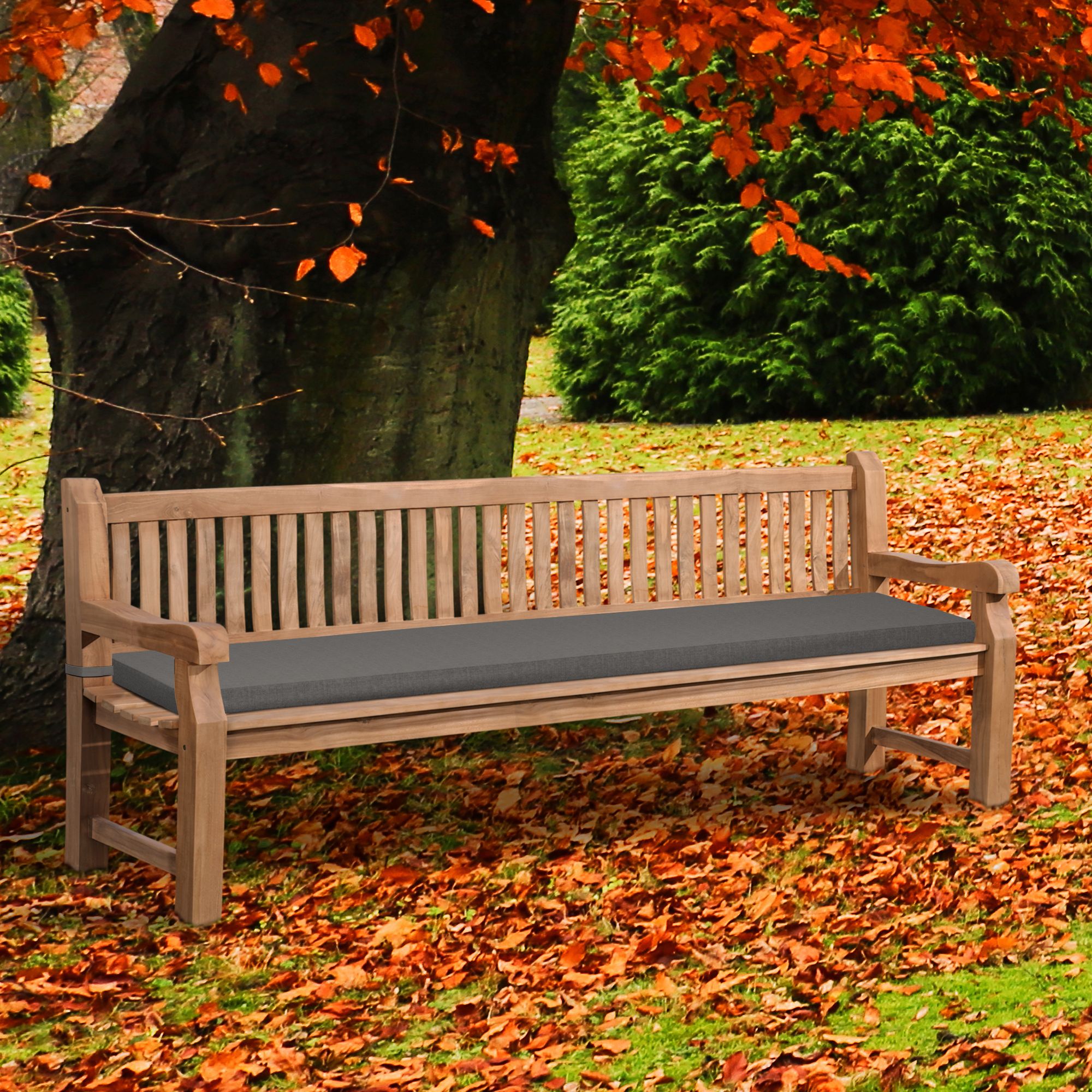 Gartenbank Teakholz Daxon mit Sitzkissen dunkelgrau 240 cm
