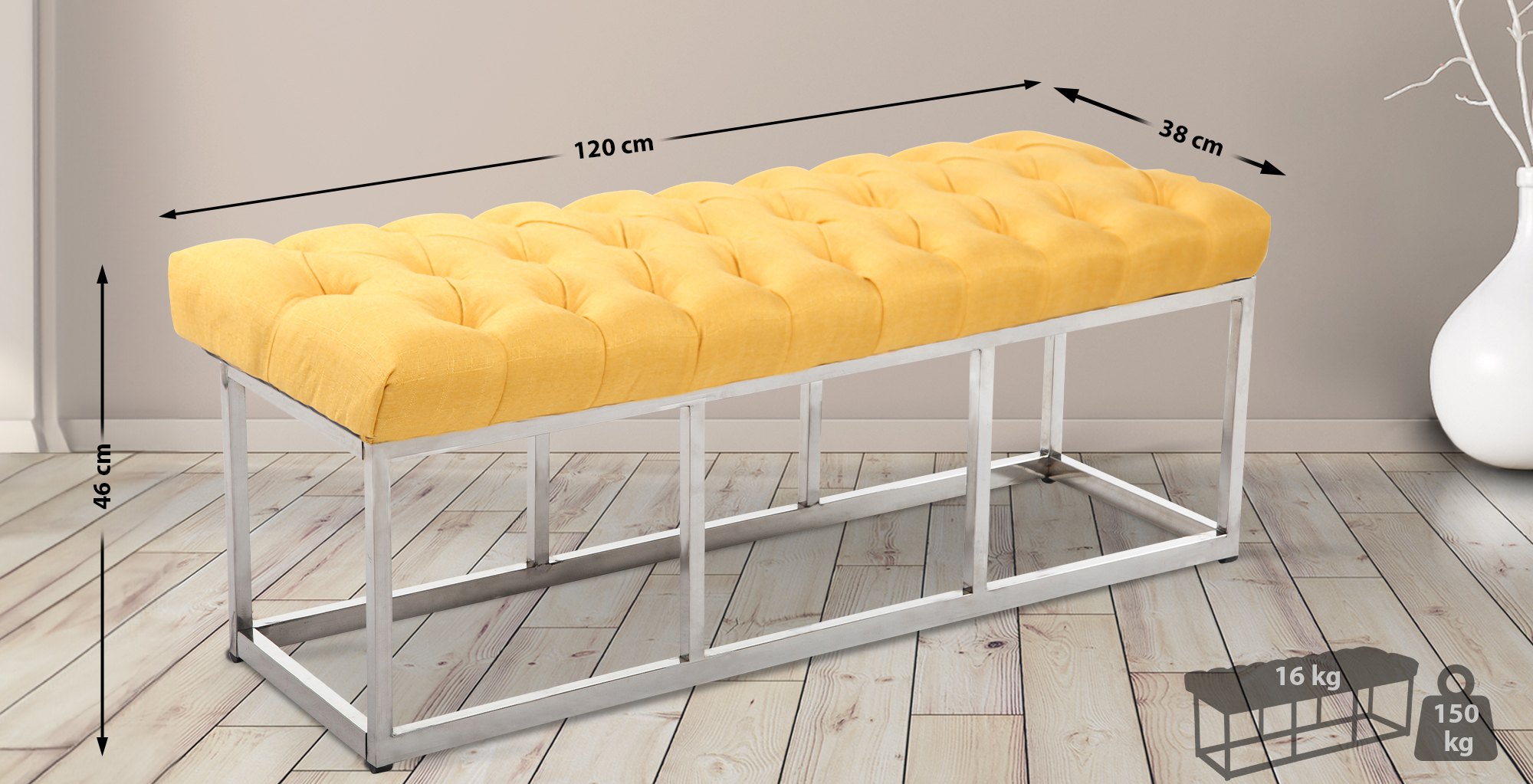 Sitzbank Amun Stoff Edelstahl gelb 120 cm